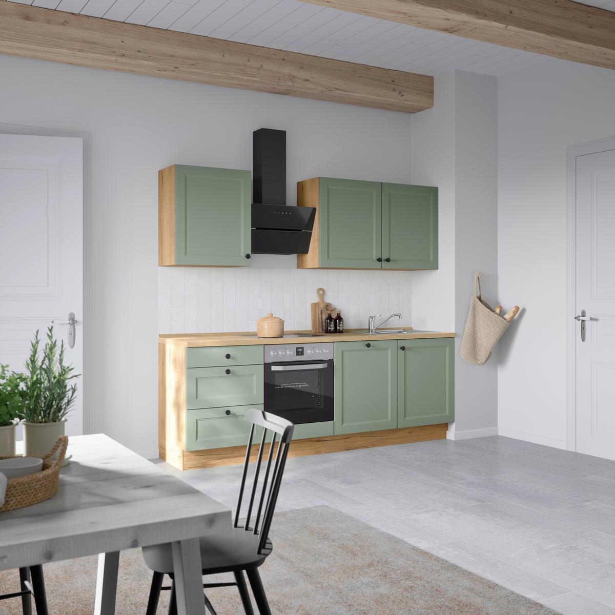 Küchenblock Cascada High m. Geräten Schilfgrün - Schilfgrün/Eichefarben, MODERN, Holzwerkstoff/Metall (240cm) - Nobilia