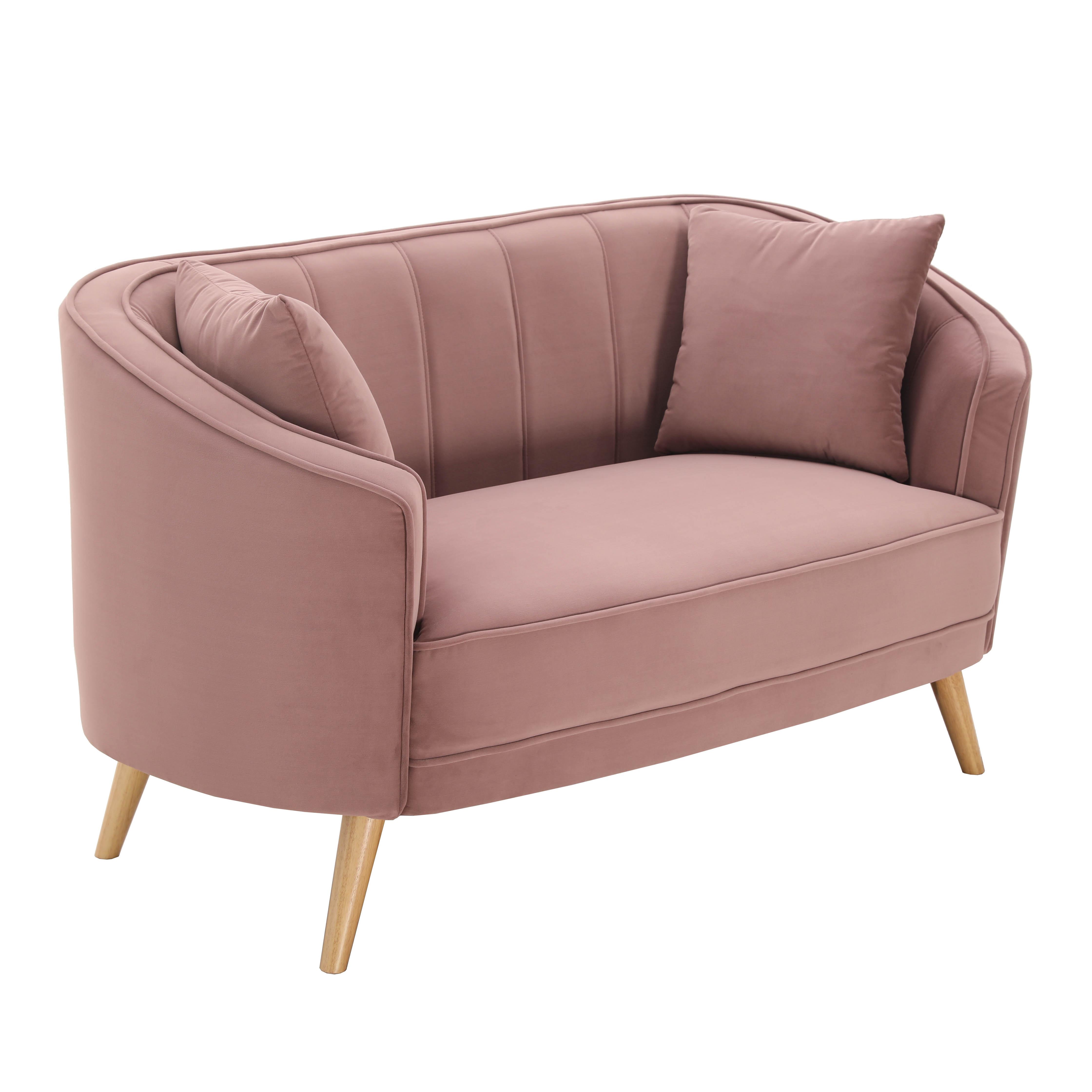 Sofa "Hope", zweisitzer, rosa, Samt - Rosa/Naturfarben, MODERN, Holz/Textil (141/77/73cm) - Bessagi Home