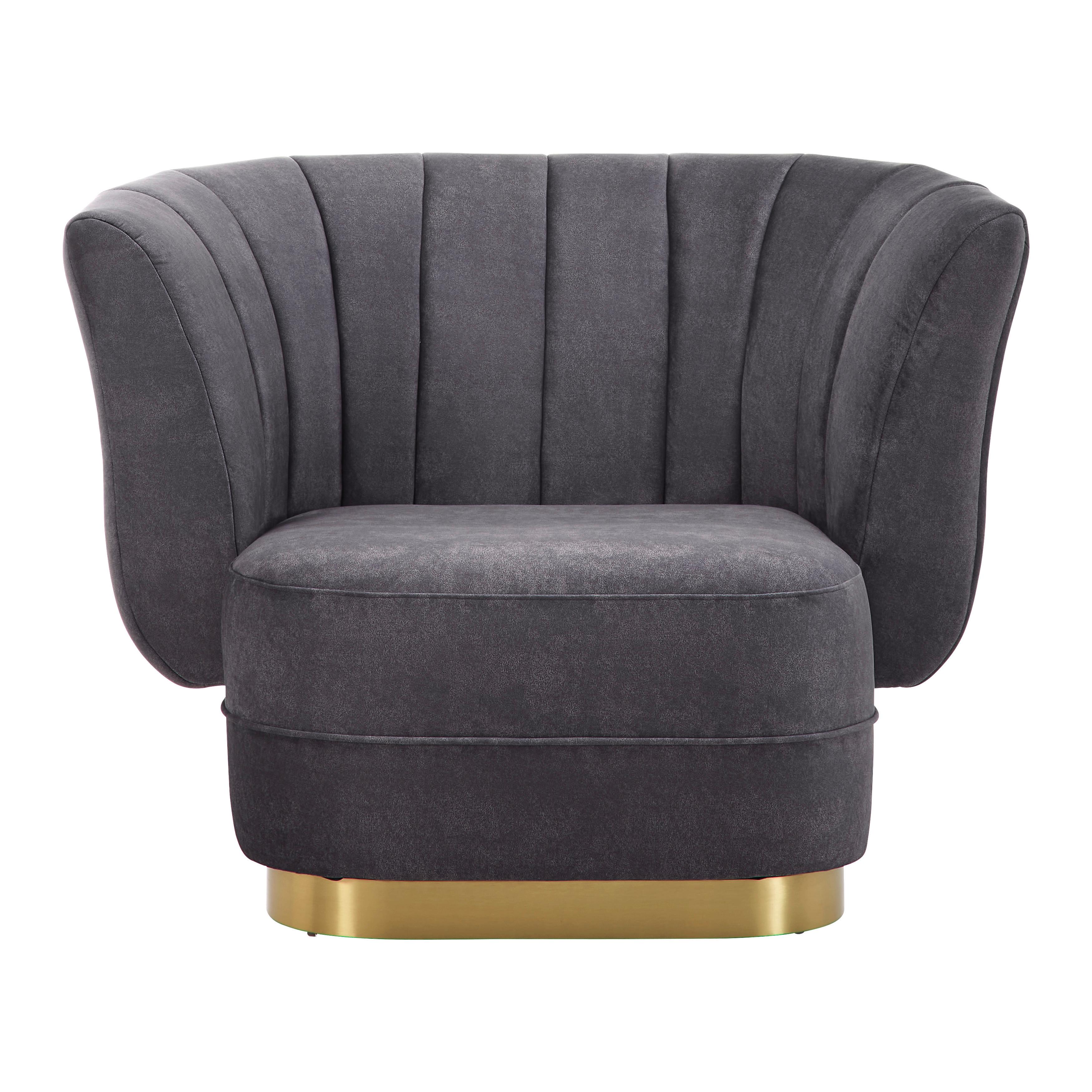 Sessel Arabella Grau Samt - Graubraun/Goldfarben, MODERN, Holz/Textil (120/90/85cm) - Bessagi Home
