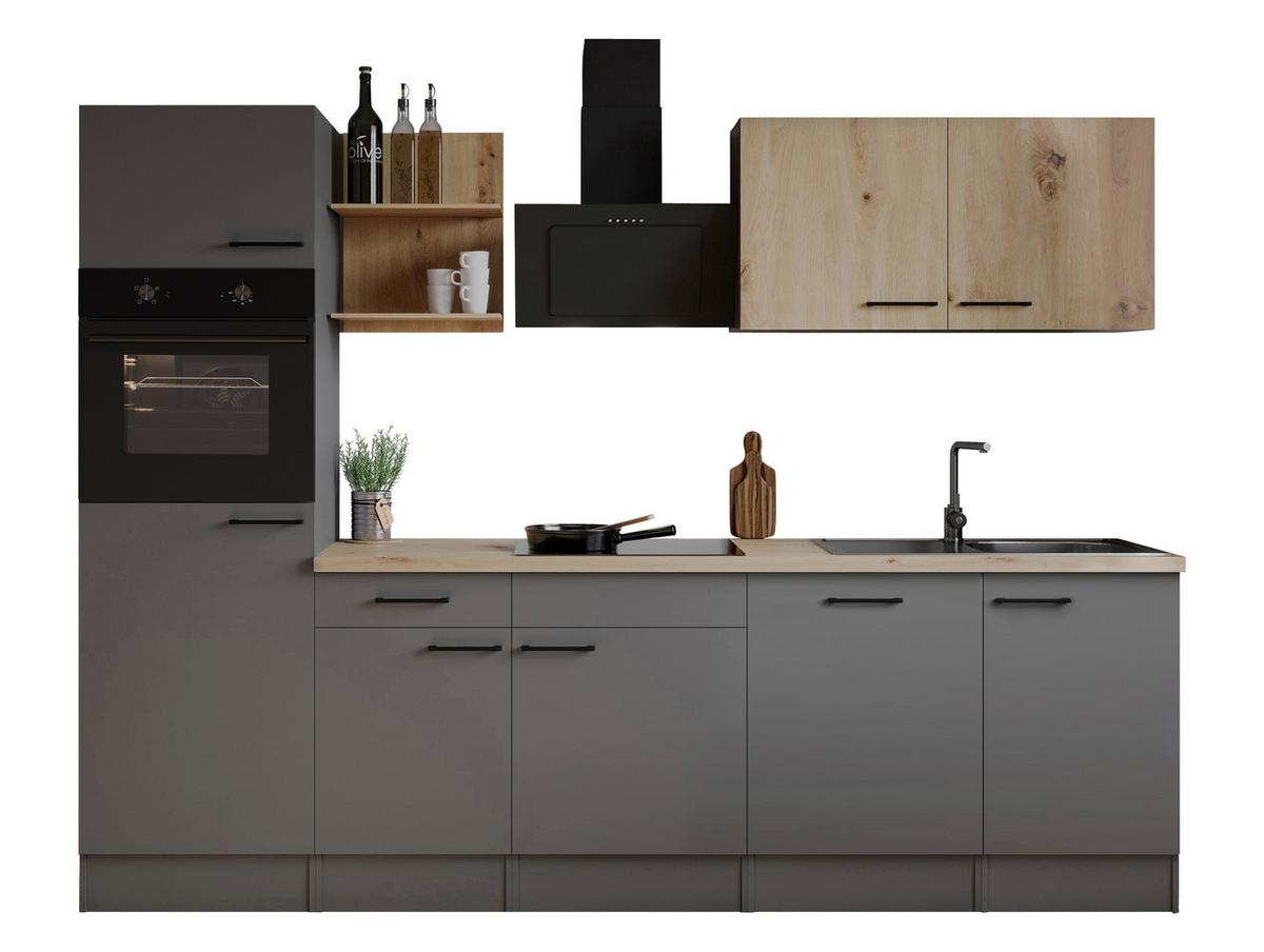 Küchenblock Oliver m. Geräten Grau - Eiche Artisan/Grau, Trend, Holzwerkstoff/Metall (280cm) - Respekta