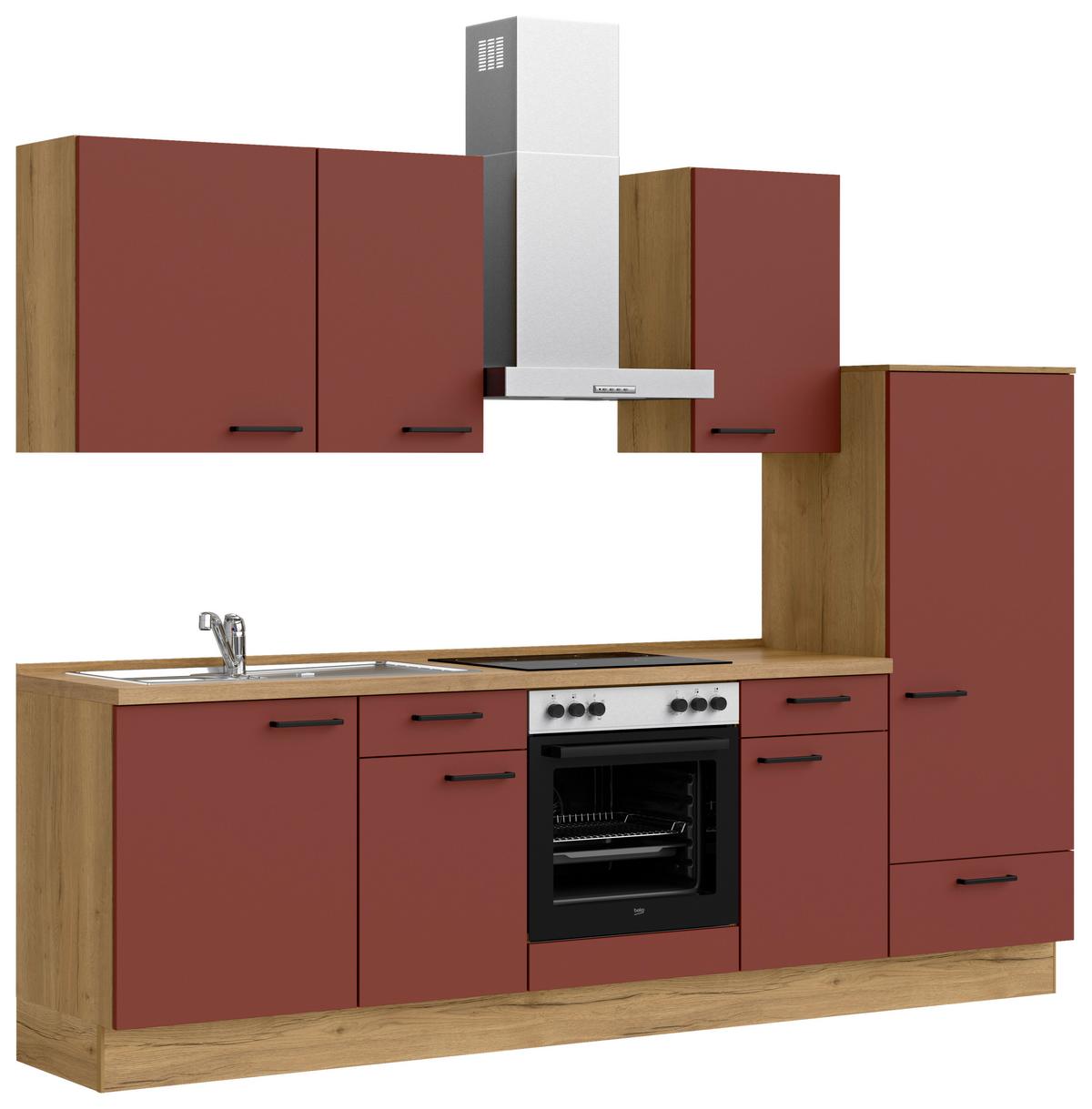 Küchenblock Easytouch Low m. Geräten Dunkelrot - Eichefarben/Schwarz, MODERN, Holzwerkstoff/Metall (270cm) - Nobilia