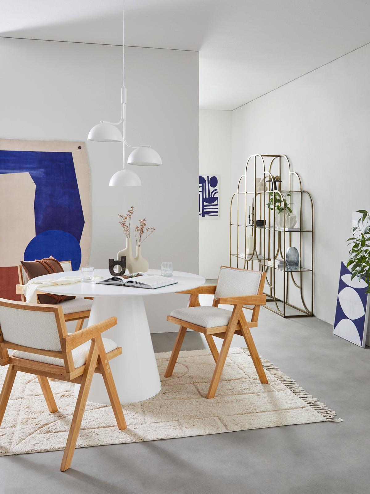 KRZESŁO Z PODŁOKIETNIKAMI NAPOLI - kolor naturalny/biały, Modern, drewno/tkanina (51/79/54cm) - Livetastic