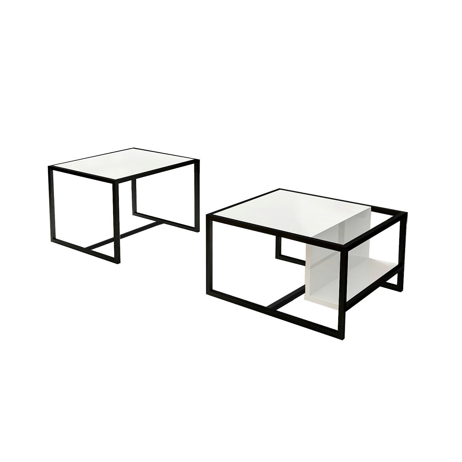 COUCHTISCHSET BATI COUCHTISCH - Weiss/Schwarz, Design, Holzwerkstoff/Metall - Livetastic