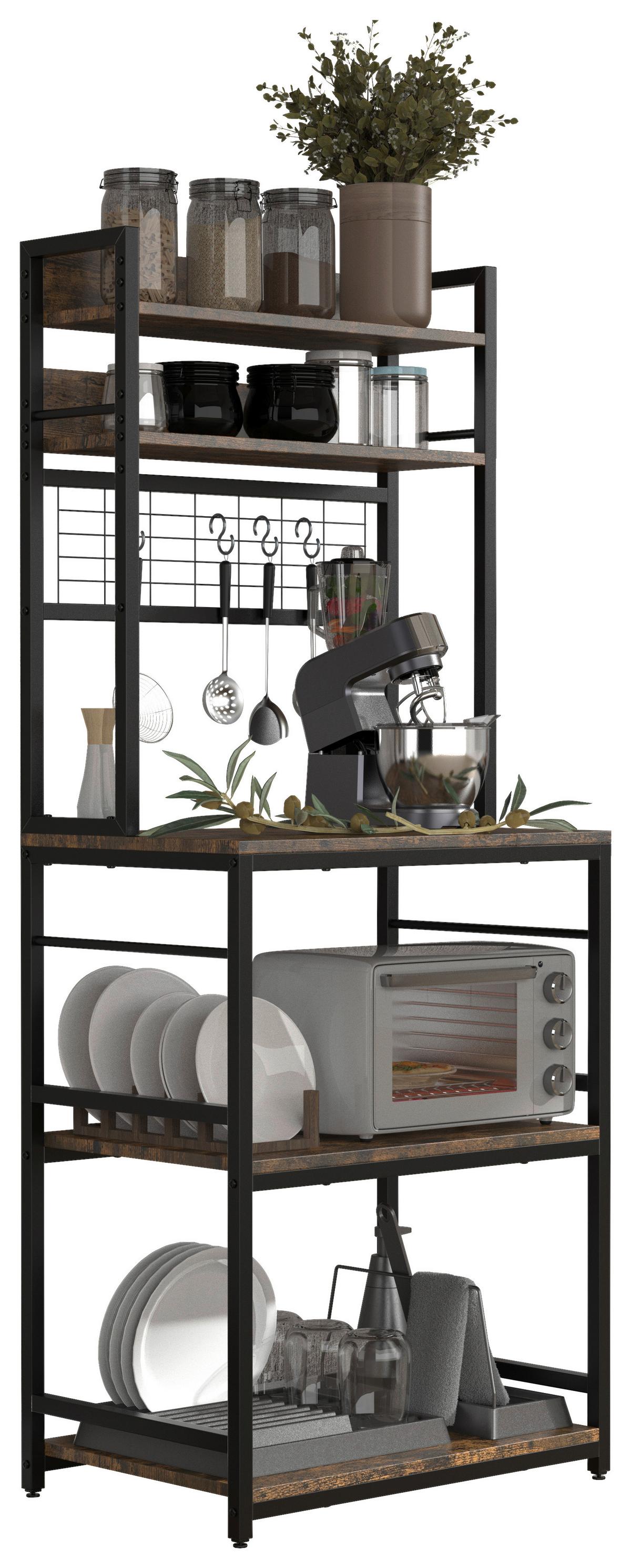 Küchenregal Kolari ca. 60x150 cm Schwarz/Eiche - Eichefarben/Schwarz, Design, Holzwerkstoff/Metall (60/150/40cm) - MID.YOU