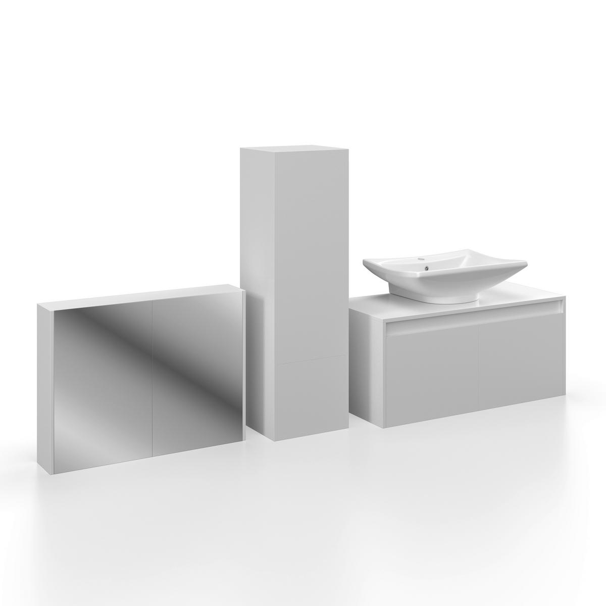 Badezimmer Martina Weiß 4-teilig - Weiß, MODERN, Glas/Holz (100/45/45cm) - Bessagi Home