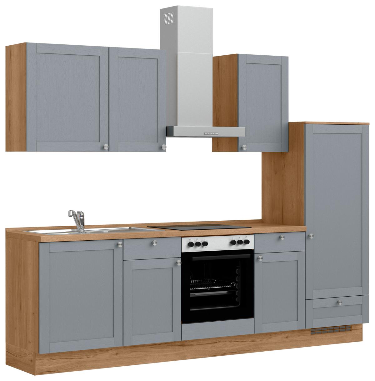 Küchenleerblock Frame Low o. Geräte Blaugrau - Edelstahlfarben/Eichefarben, MODERN, Holzwerkstoff/Metall (270cm) - Nobilia