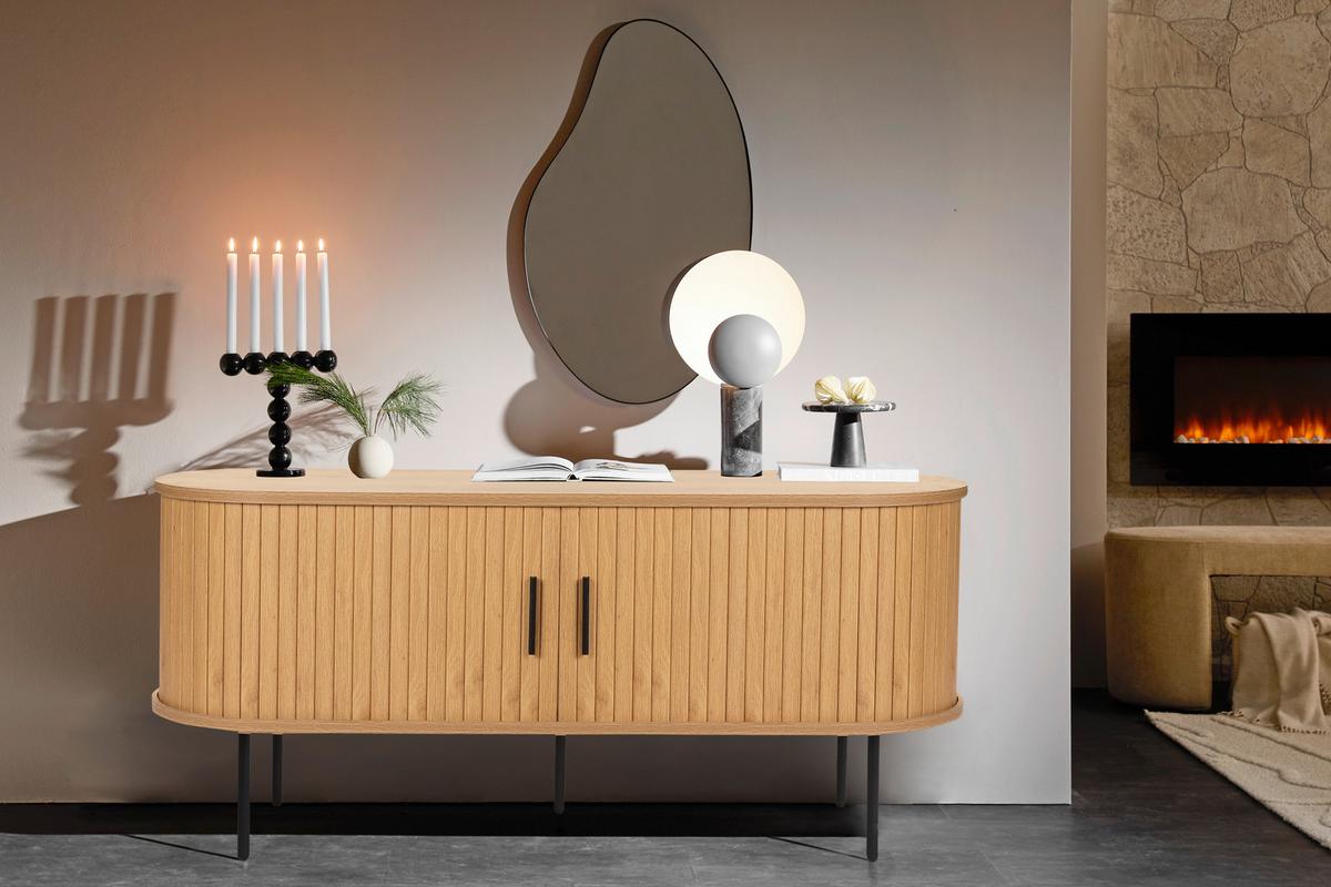 KOMODA NISKA GINI - kolor dębowy/czarny, Design, materiał drewnopochodny/metal (120/55/40cm) - Xora