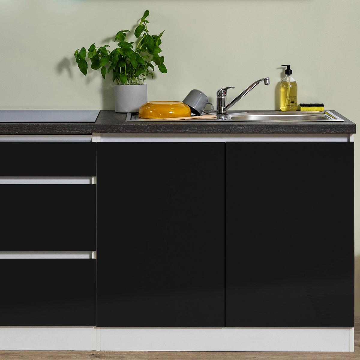 Küchenblock Premium Schwarz mit E-Geräten B: ca. 270 cm - Schwarz/Braun, MODERN, Holzwerkstoff (270cm) - Respekta