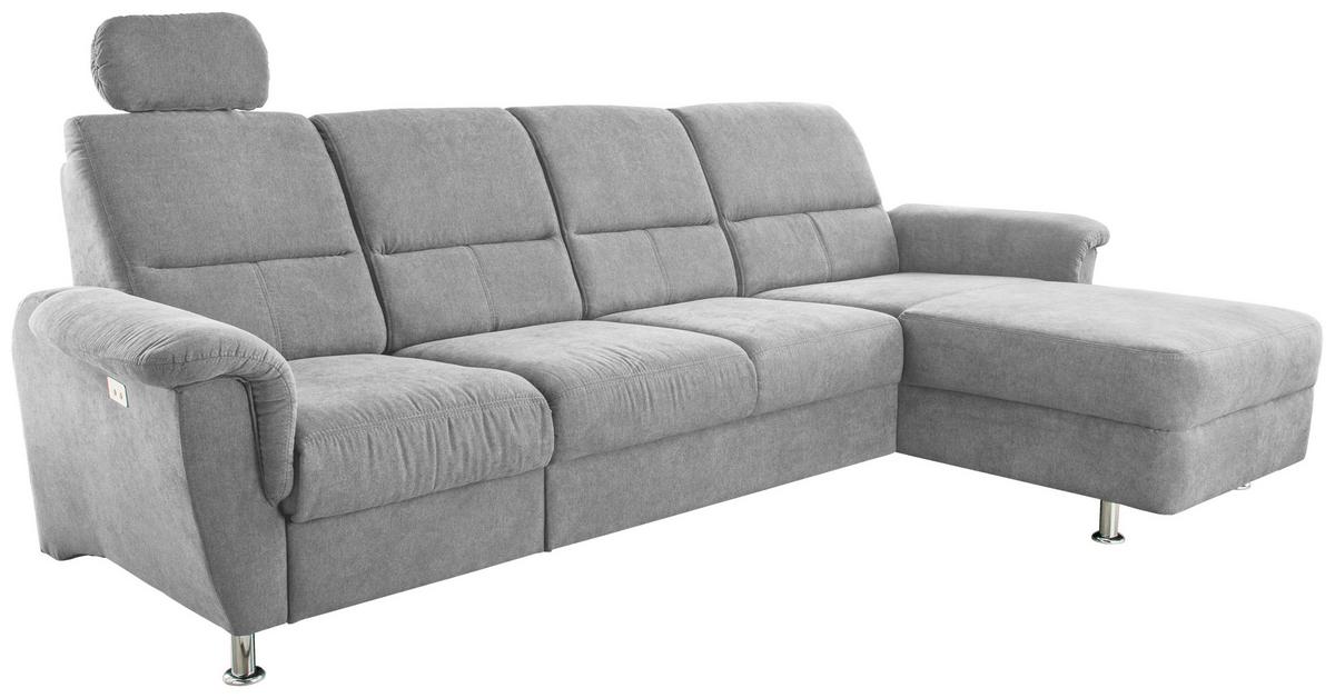 Wohnlandschaft Parole Grau Mikrofaser - Chromfarben/Grau, KONVENTIONELL, Textil/Metall (292/165cm) - Livetastic