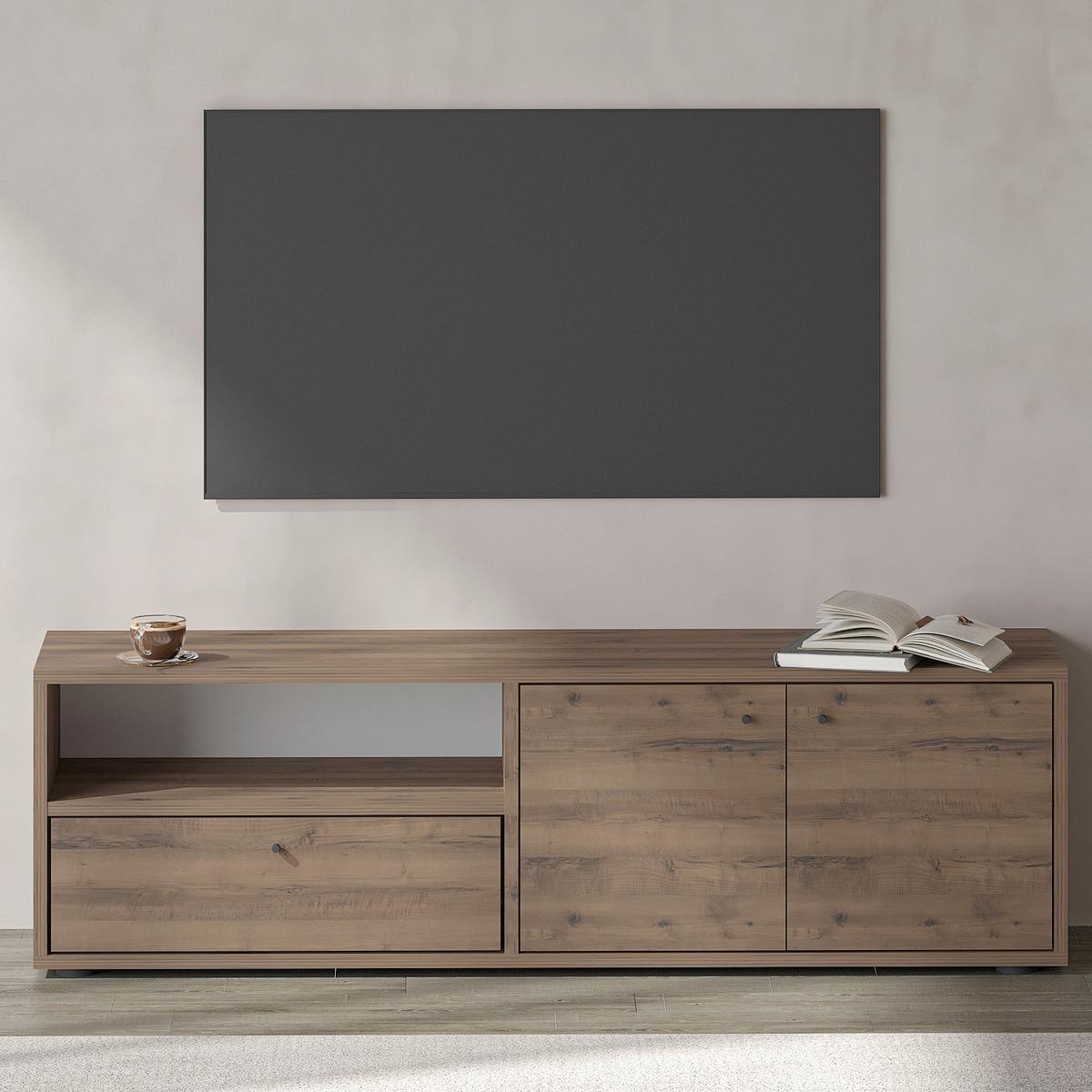 Lowboard Pao Tv Schrank - Eichefarben/Schwarz, Design, Holzwerkstoff (35/42/136cm) - Livetastic