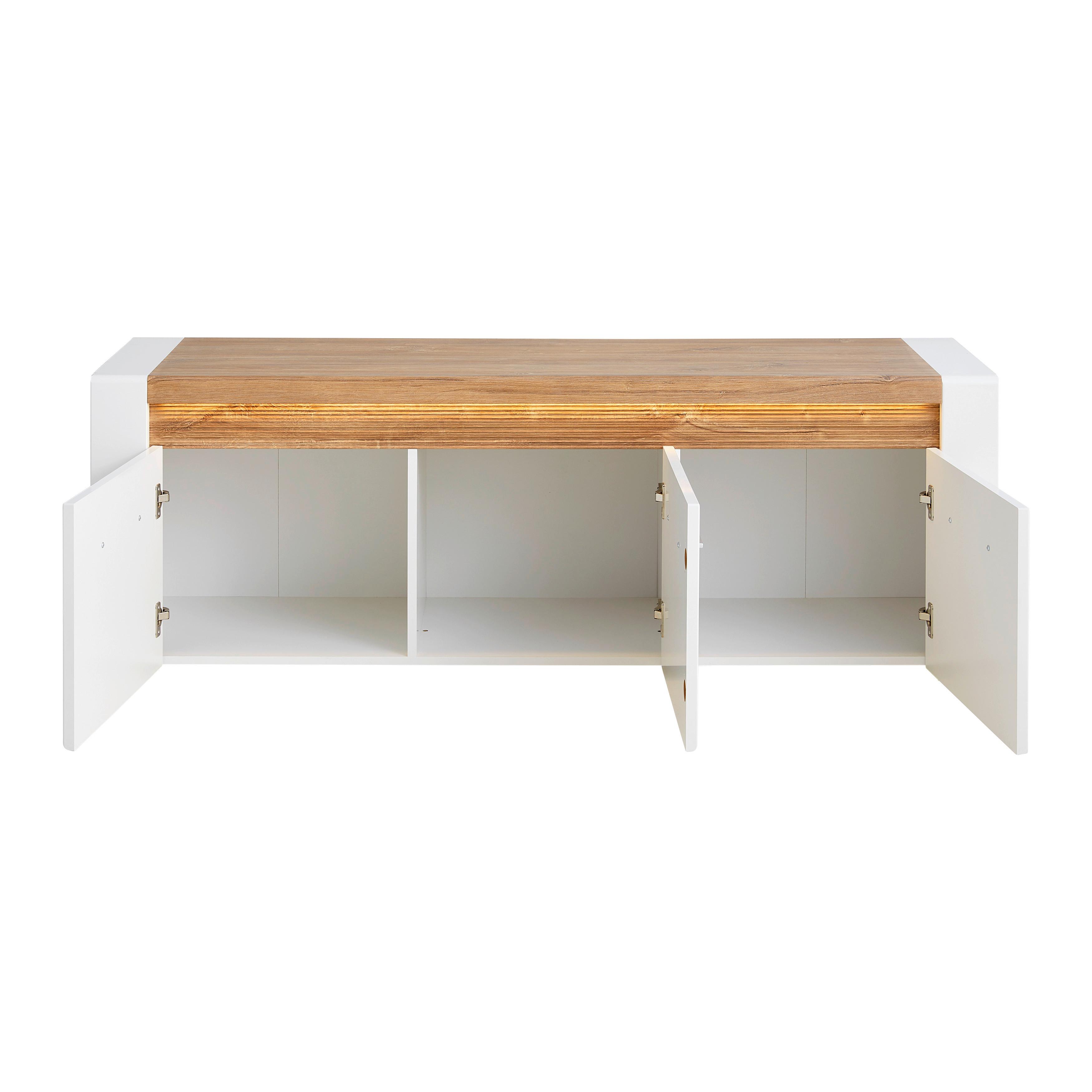 MEDIABÄNK LEONARDO - vit/kromfärg, Modern, metall/trämaterial (160/56/45cm) - Mömax