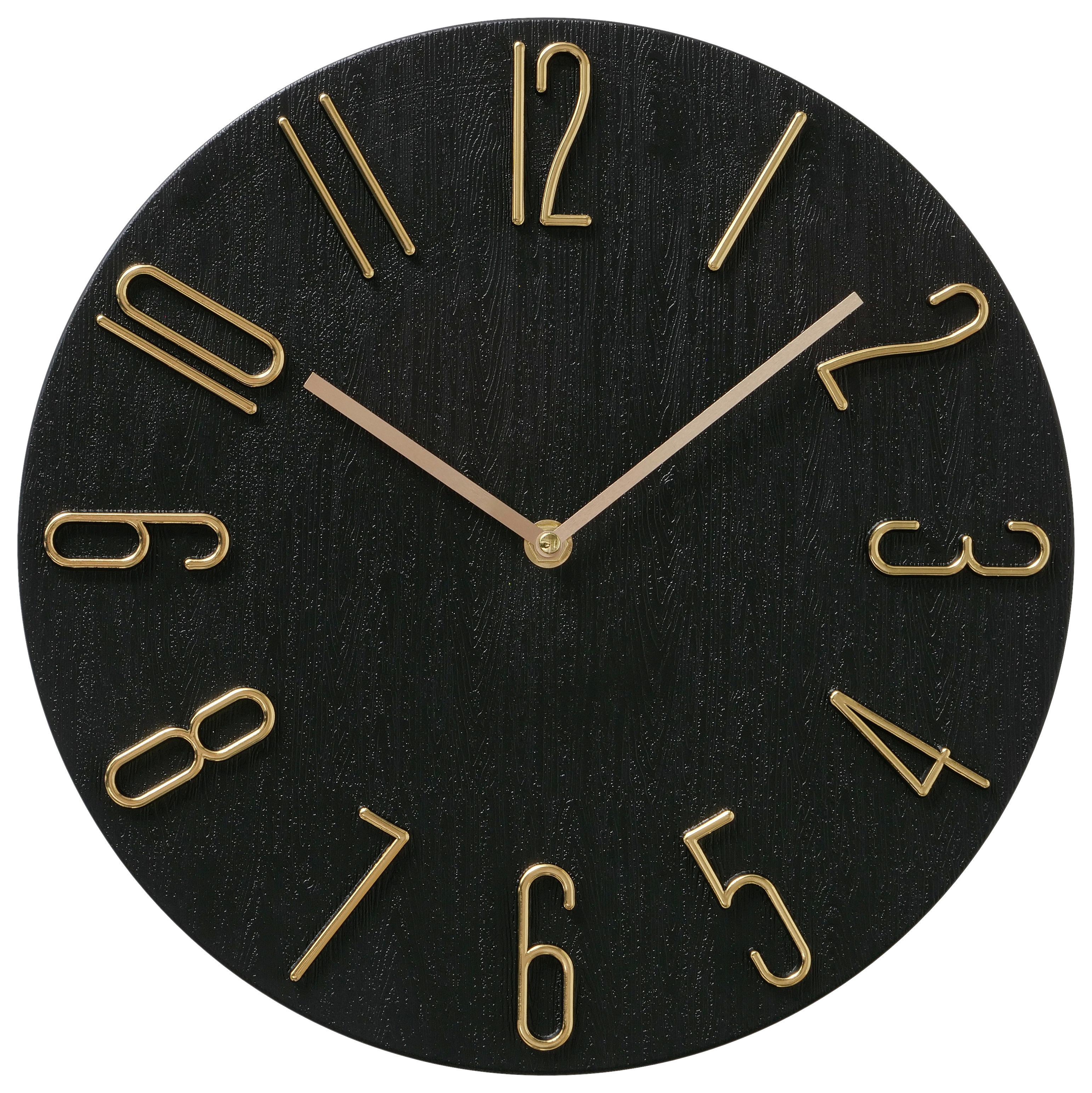 Wanduhr Tempo II Schwarz/Goldfarben - Goldfarben/Schwarz, Basics, Kunststoff (30/3,5cm) - Mömax