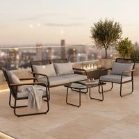 Gartenlounge-set Elly Grau Aus Metall/textil - Schwarz/Naturfarben, Modern, Glas/Kunststoff (116/77/71cm) - Bessagi Garden