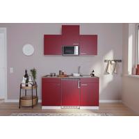 Miniküche Economy m. Geräten Rot B: ca. 150 cm - Edelstahlfarben/Rot, Basics, Holzwerkstoff/Kunststoff (150cm) - Respekta