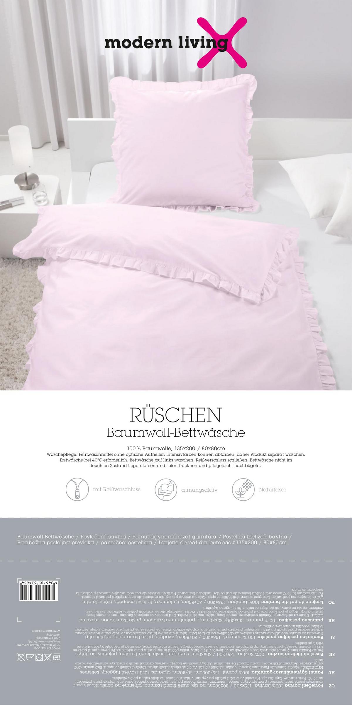 Bettwäsche Rüschen Rosa ca. 135x200cm - Rosa, ROMANTIK / LANDHAUS, Textil (135/200cm) - Zandiara