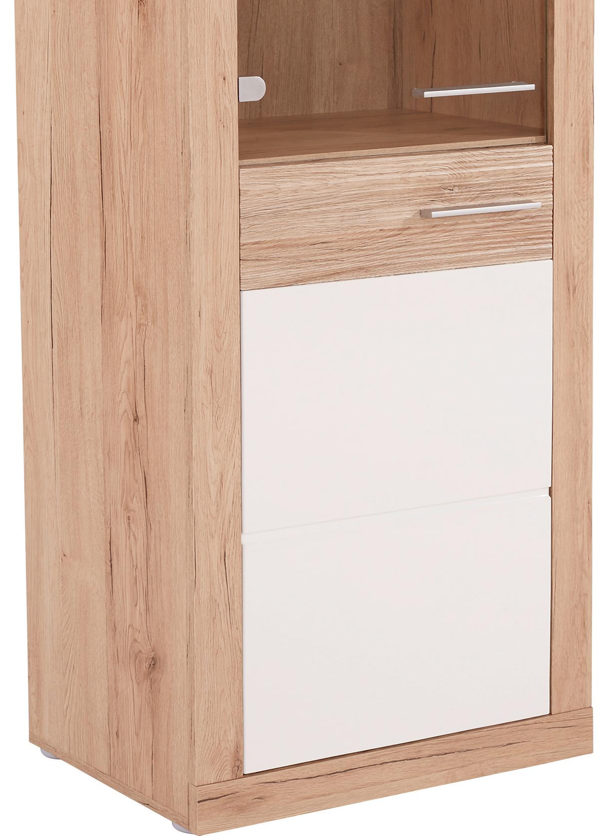 Vitrină Malta - alb/culoare lemn stejar, Modern, sticlă/material pe bază de lemn (63,9/196,6/34,9cm) - Modern Living