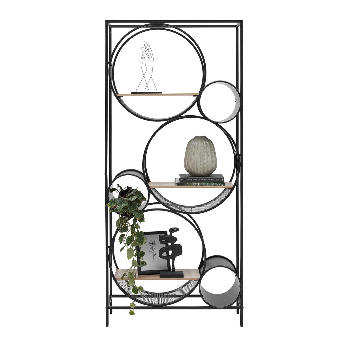 Regal Circle Naturfarben/Schwarz aus Metall - Schwarz/Naturfarben, MODERN, Holzwerkstoff/Metall (84/186/30cm) - Premium Living