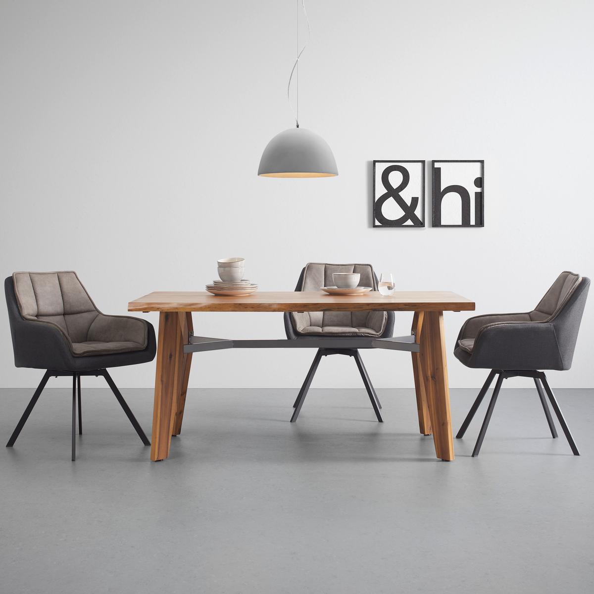 Esstisch Jasper in Holz Akazie massiv hell ca. 160x90 cm - Grau/Akaziefarben, MODERN, Holz/Metall (160/90/75cm) - Bessagi Home