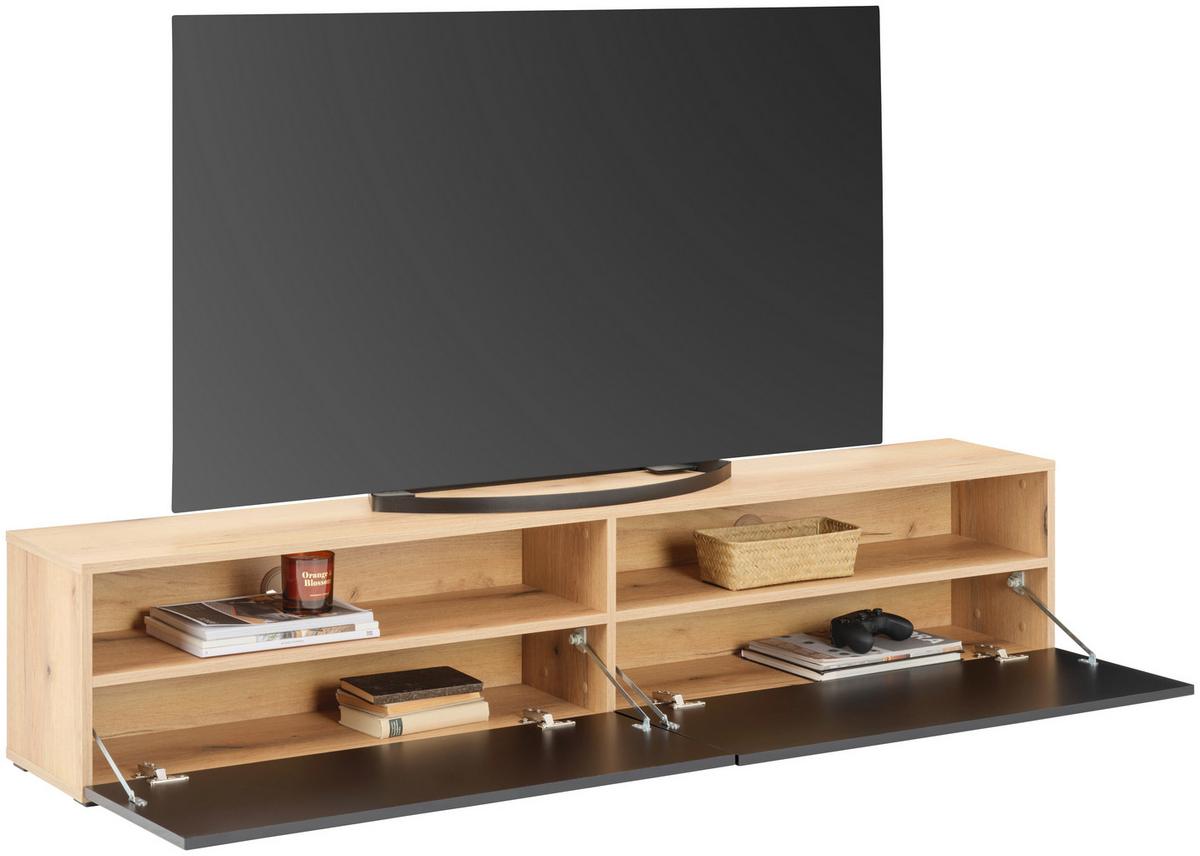 Tv Komoda Otis - boje hrasta/crna visoki sjaj, Moderno, drvni materijal/plastika (180/37/31,6cm) - Modern Living