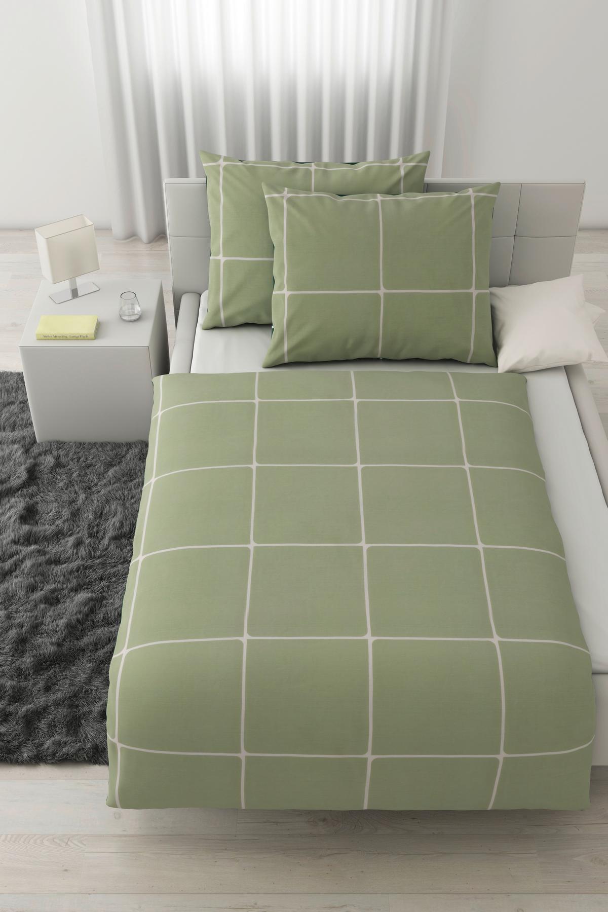 Bettwäsche Linnea Wende XXL Weiß/Salbeigrün/Waldgrün - Waldgrün/Salbeigrün, MODERN, Textil (200/220cm) - Modern Living