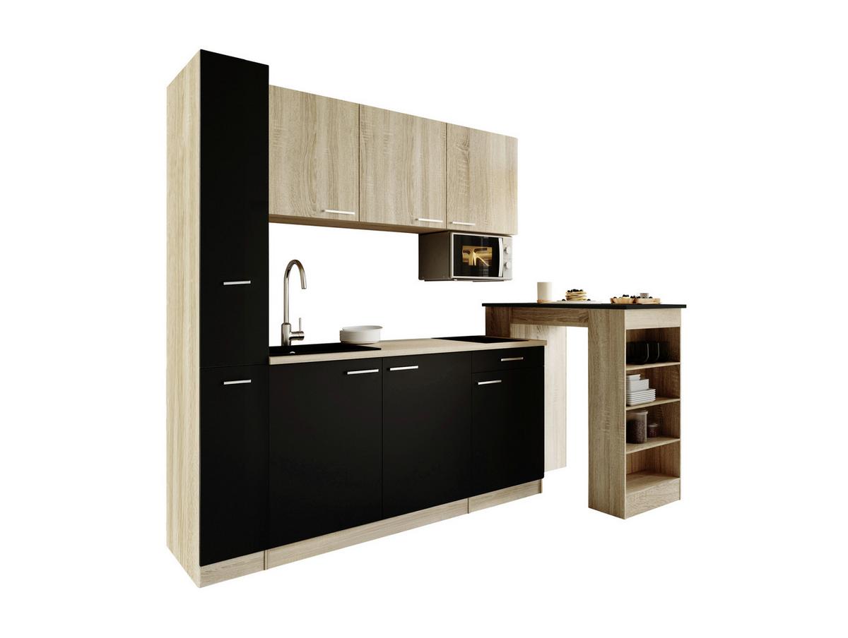 Küchenblock Ingrid m. Geräten Schwarz - Eichefarben/Schwarz, Design, Holzwerkstoff/Kunststoff (180cm) - Respekta