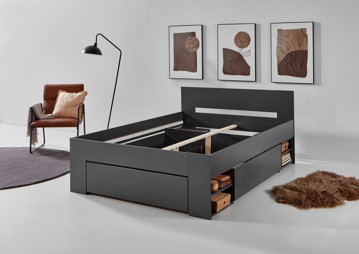 Postelja S Predalom Azurro 2-140 - antracit, Moderno, leseni material (140/200cm) - Mömax