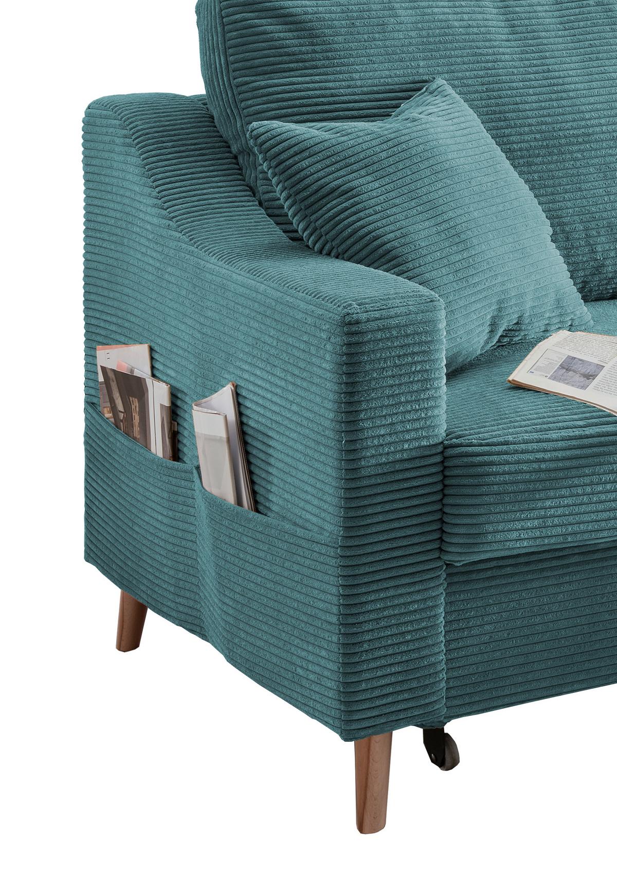 Ecksofa Valentina Cord ca. 228x150 cm Petrol - Petrol/Naturfarben, Design, Holz/Textil (228/150cm) - P & B