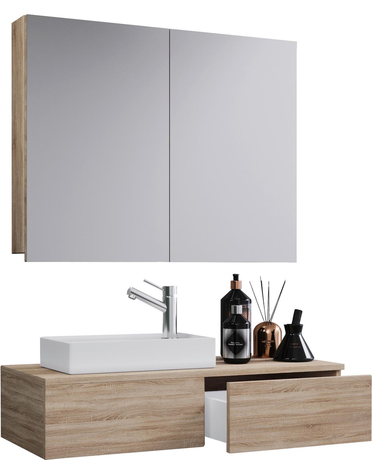 Kopalnica Gudas, Hrast - bela/hrast sonoma, Moderno, leseni material/keramika (85cm) - MID.YOU