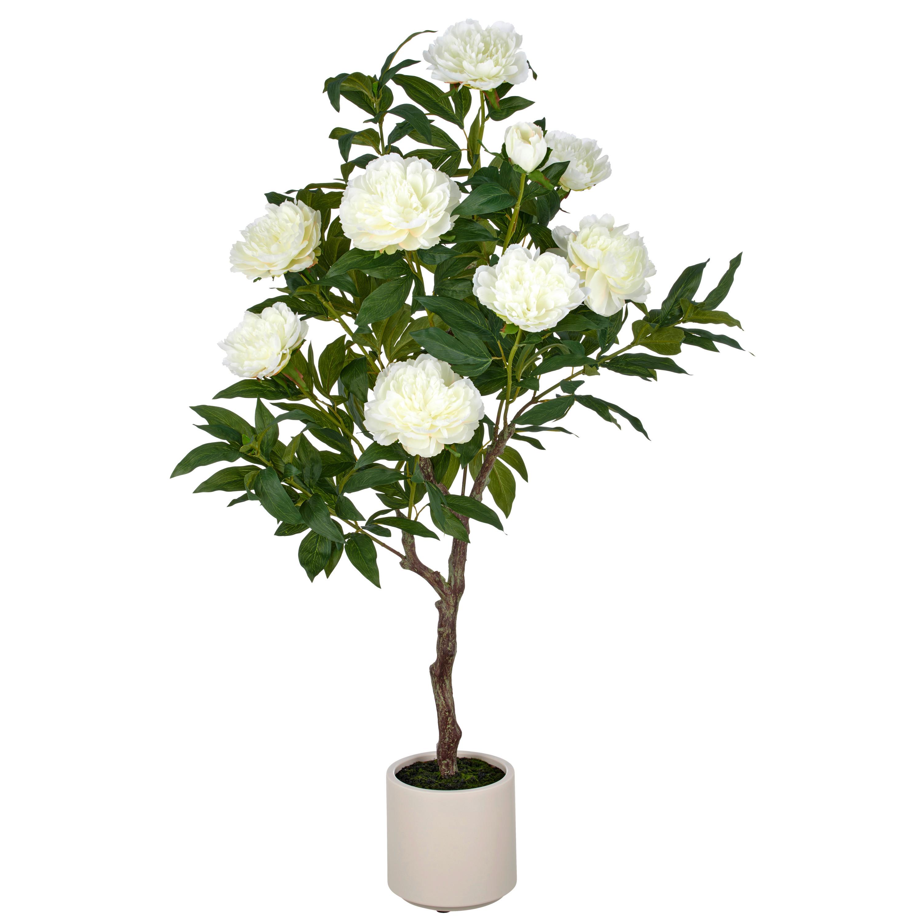 Kunstpflanze Peonien Creme ca. 122cm - Creme/Grün, Basics, Kunststoff (22/122/22cm)