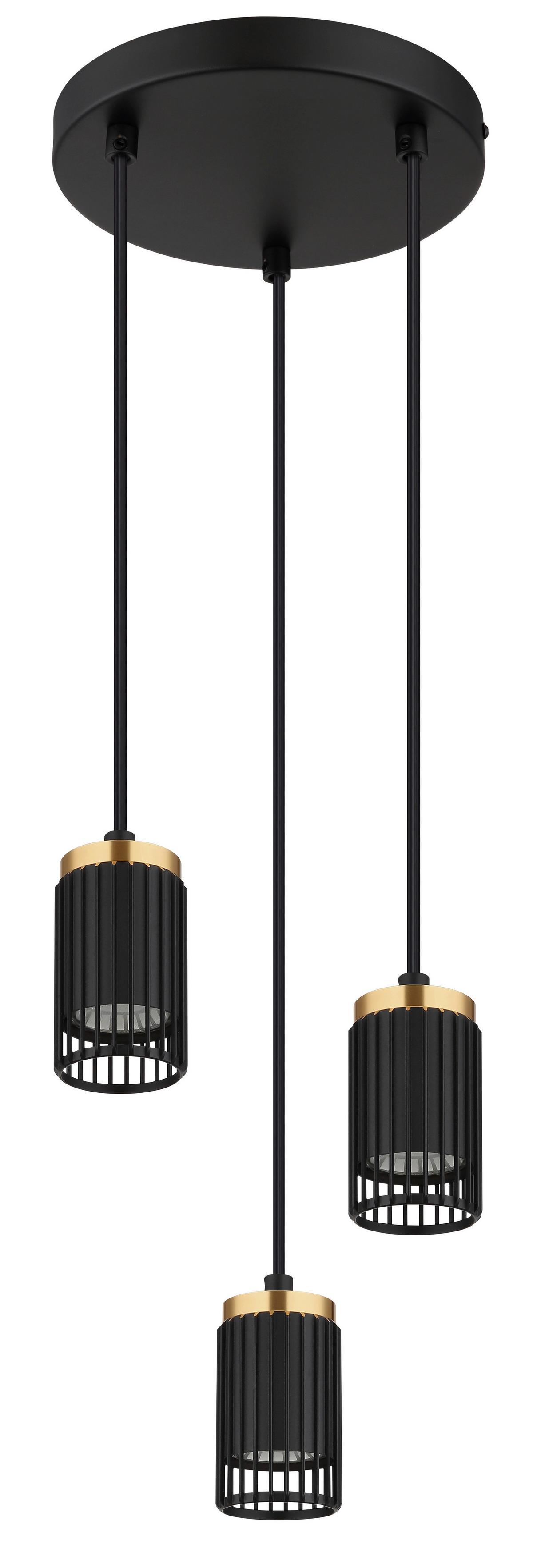 HÄNGELEUCHTE 57906-3H KORBEN - Goldfarben/Schwarz, Design, Kunststoff/Metall (21/115,5cm) - Globo