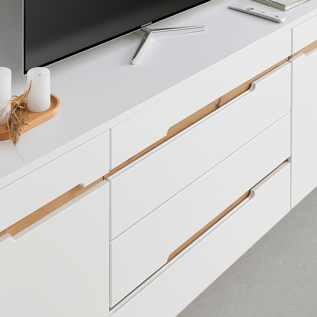Élément TV Dallas Weiss/Eiche Artisan - chêne artisan/noir, Modern, matériau de bois (190/73/44cm) - Premium Living