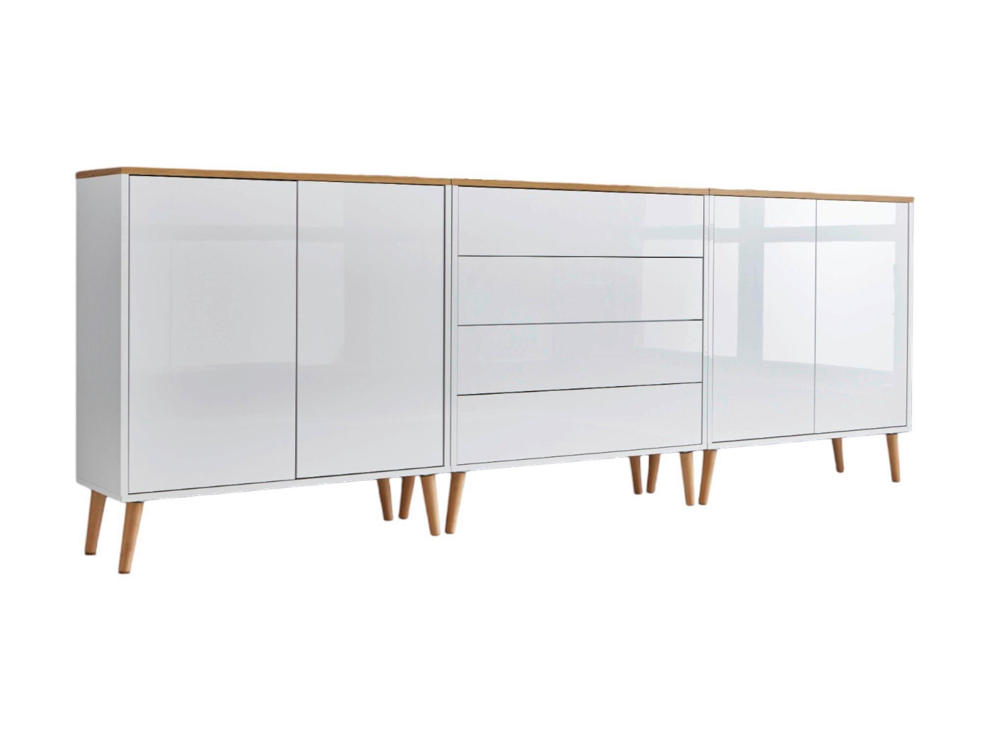 Sideboard Mailand Set 5 Weiß/Eiche - Weiß Hochglanz/Weiß, MODERN, Holz/Holzwerkstoff (237/86/33cm) - MID.YOU