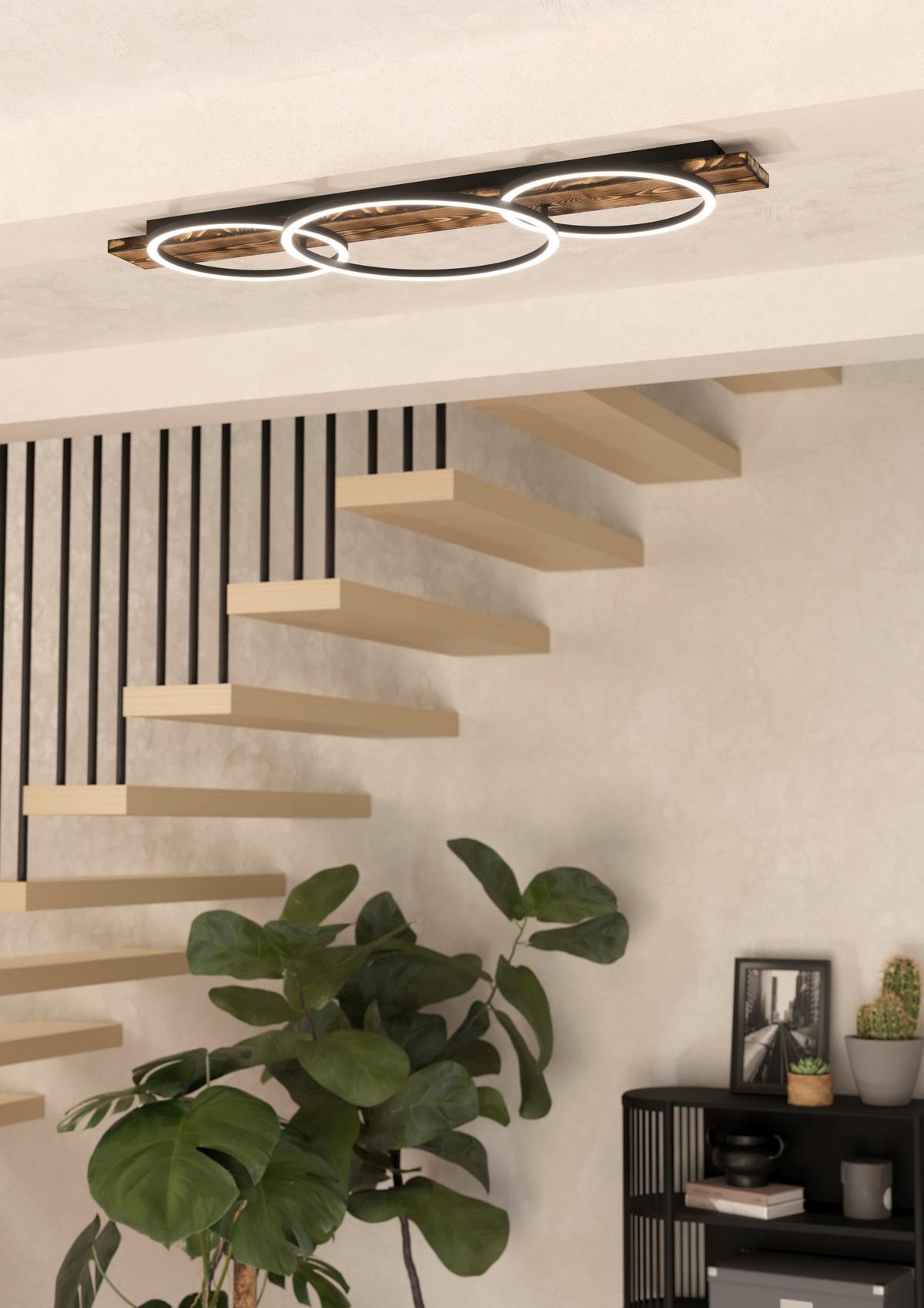LED-Deckenleuchte Boyal Braun/Schwarz/Weiß max. 3x12 W - Schwarz/Braun, Natur, Holz/Kunststoff (101/40/9,5cm) - Eglo