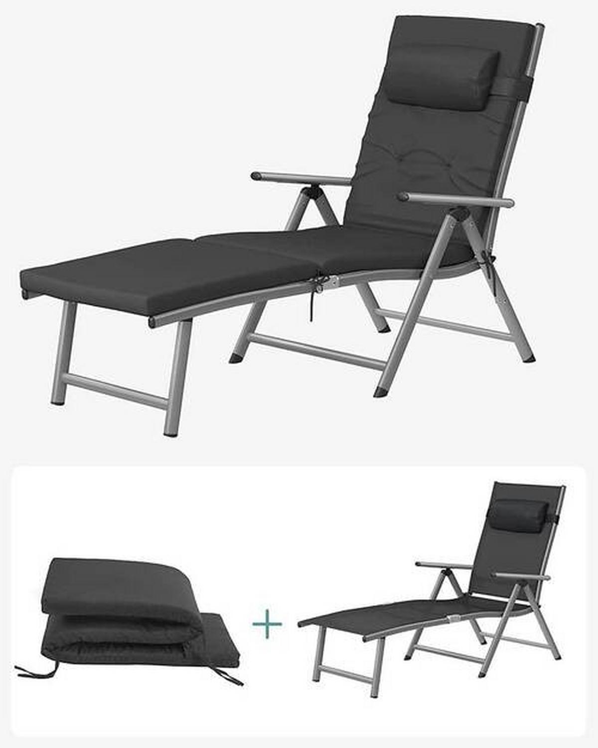 Sonnenliege 6cm dicke Matratze Grau/Schwarz - Schwarz/Grau, Basics, Textil/Metall (61/39/183cm) - Modante