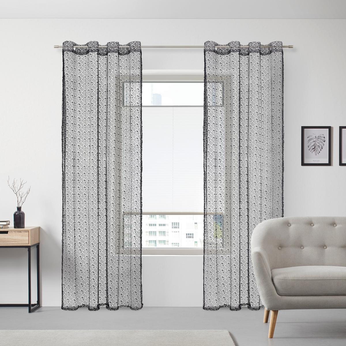 Zavesa Z Obročki Astrid - črna, Moderno, tekstil (140/245cm) - Modern Living