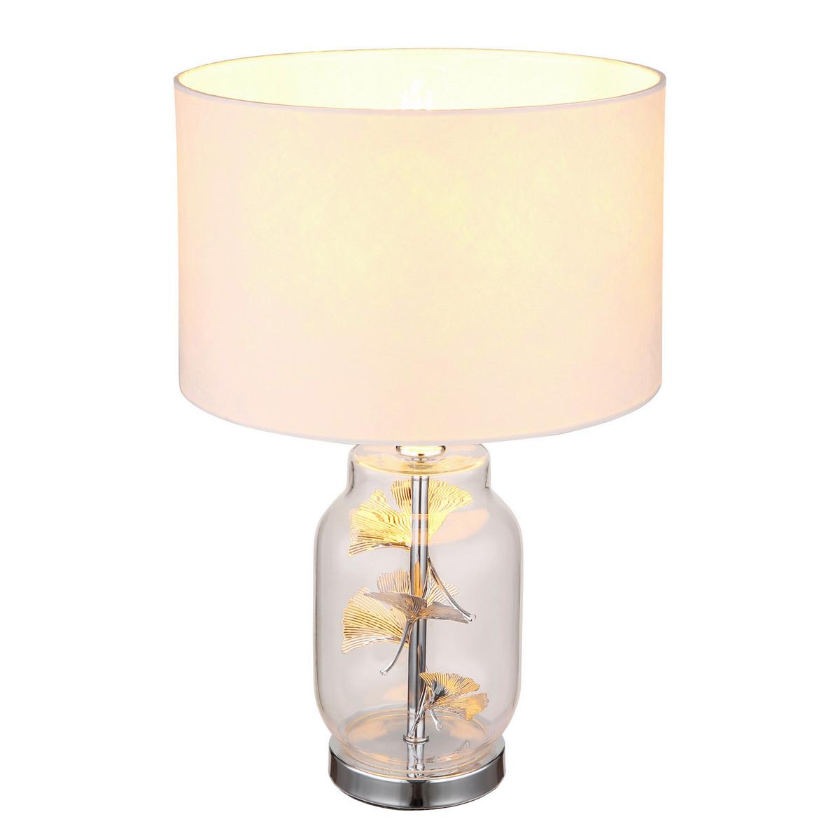 Veioză Ginko - alb/culoare crom, Konventionell, sticlă/metal (25/38cm) - Globo