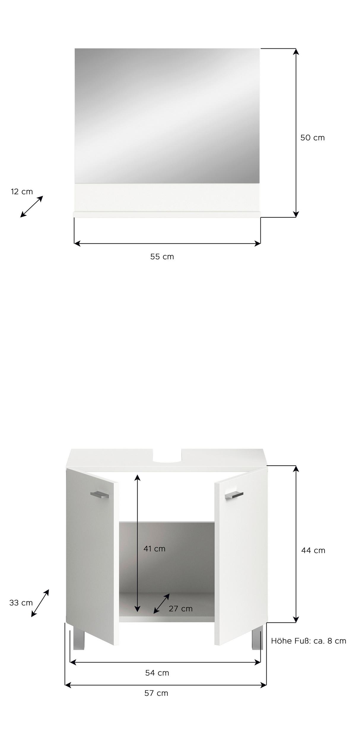 Kopalnica Boston, Bela - srebrne barve/bela, Moderno, umetna masa/steklo (57cm) - MID.YOU