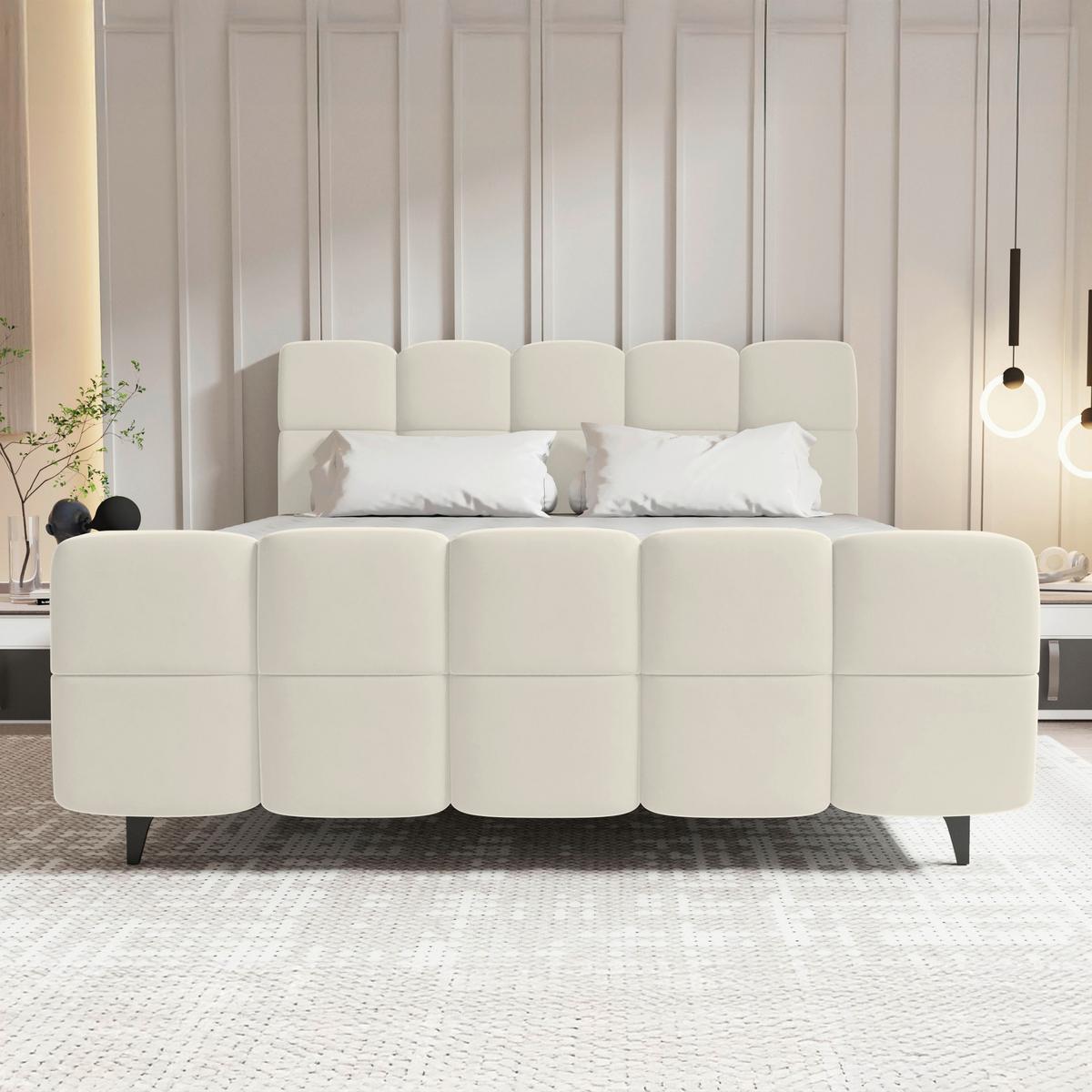 Boxbett Mona Beige ca. 140x200cm - Beige/Schwarz, KONVENTIONELL, Kunststoff/Textil (140/200cm) - Mömax