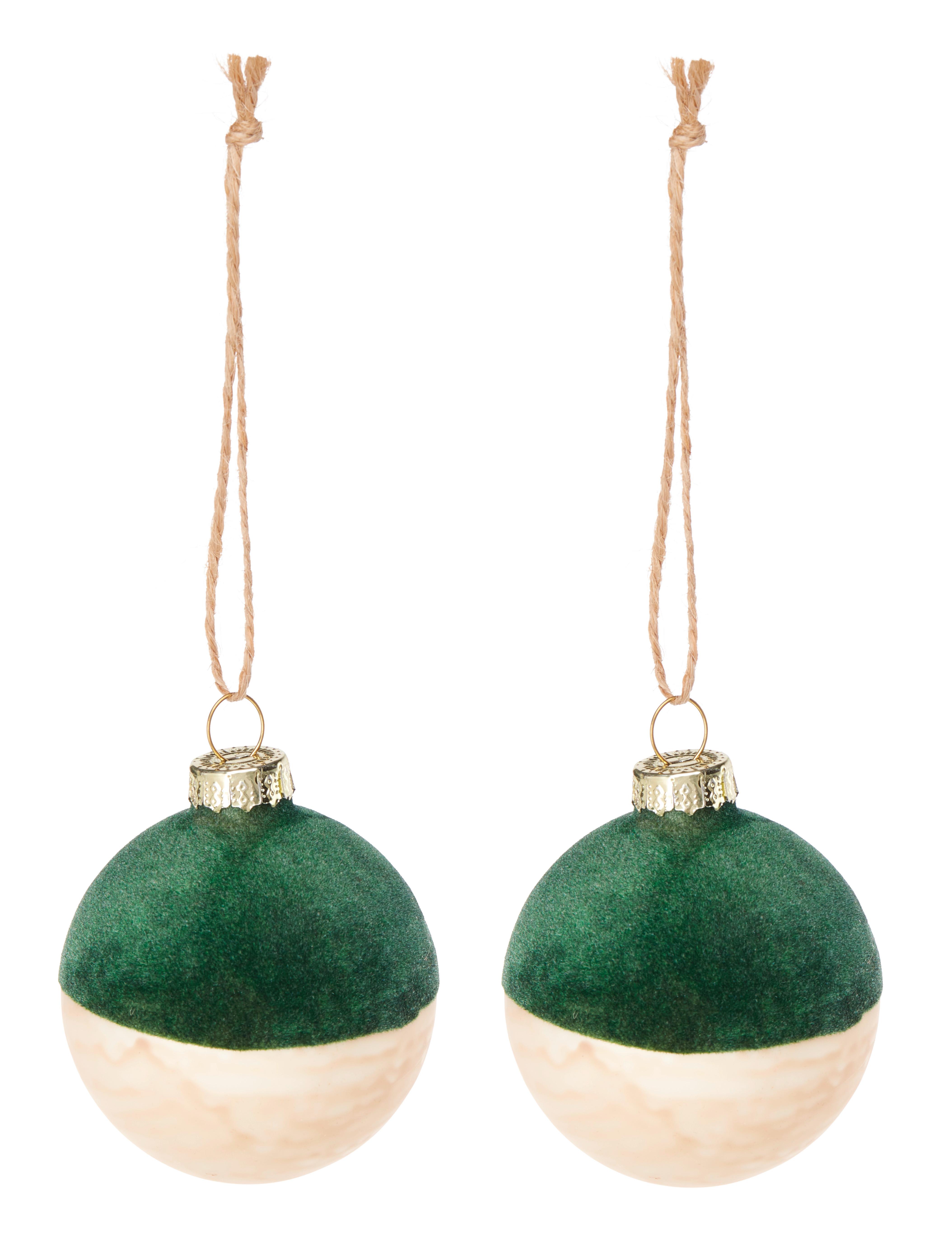 Christbaumkugel-Set Natalya in Grün, 2 Stück - Grün, Glas/Textil (6cm) - Modern Living