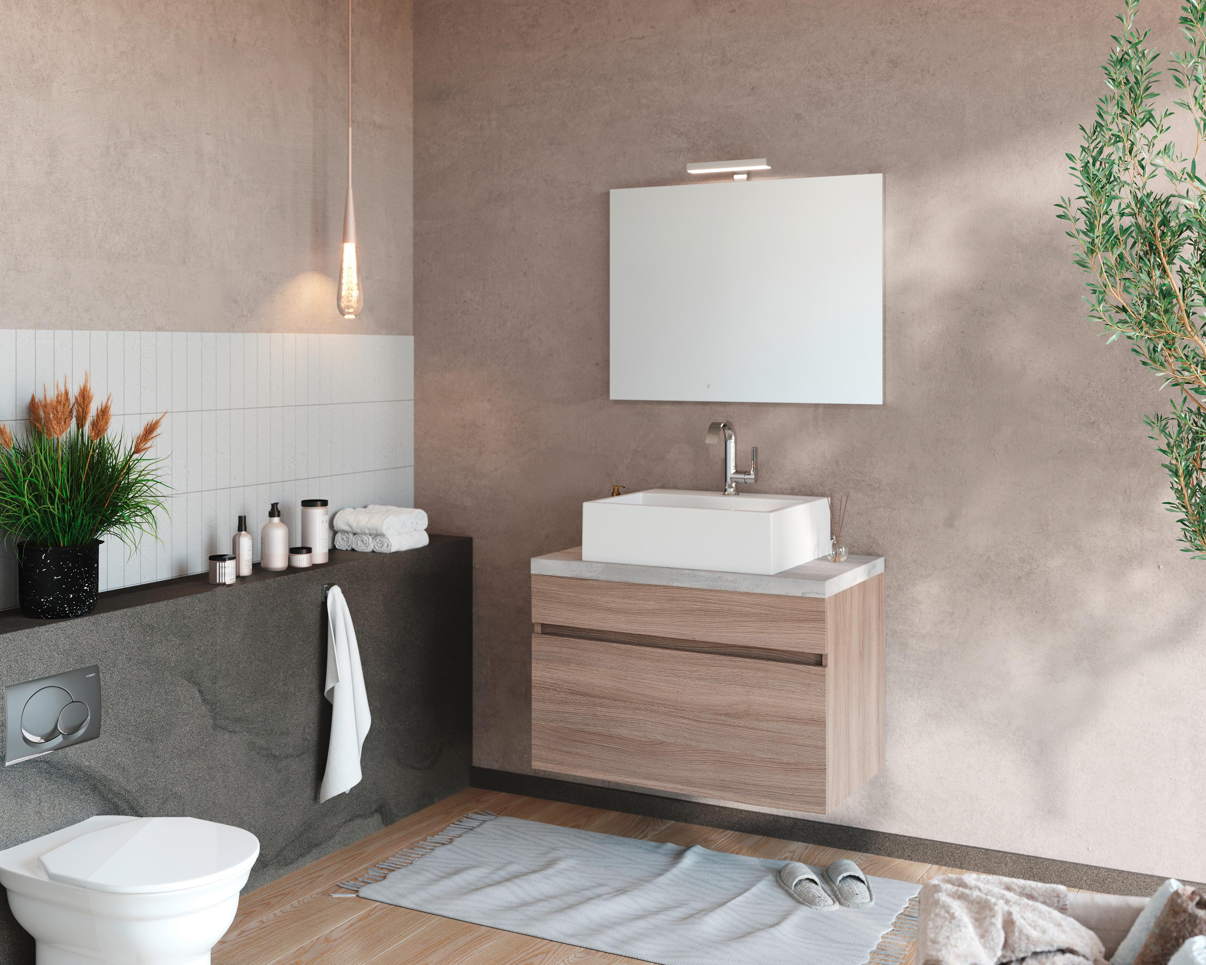 Mobilier de baie Bogota - alb/stejar San Remo, Basics, material pe bază de lemn (81/135/46cm)