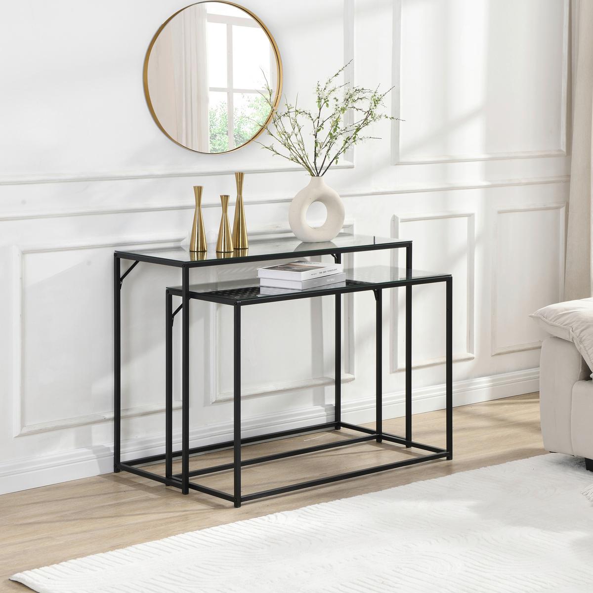 Beistelltischset Wl7.331 - Schwarz, Design, Glas/Metall (100/40/77cm) - MID.YOU