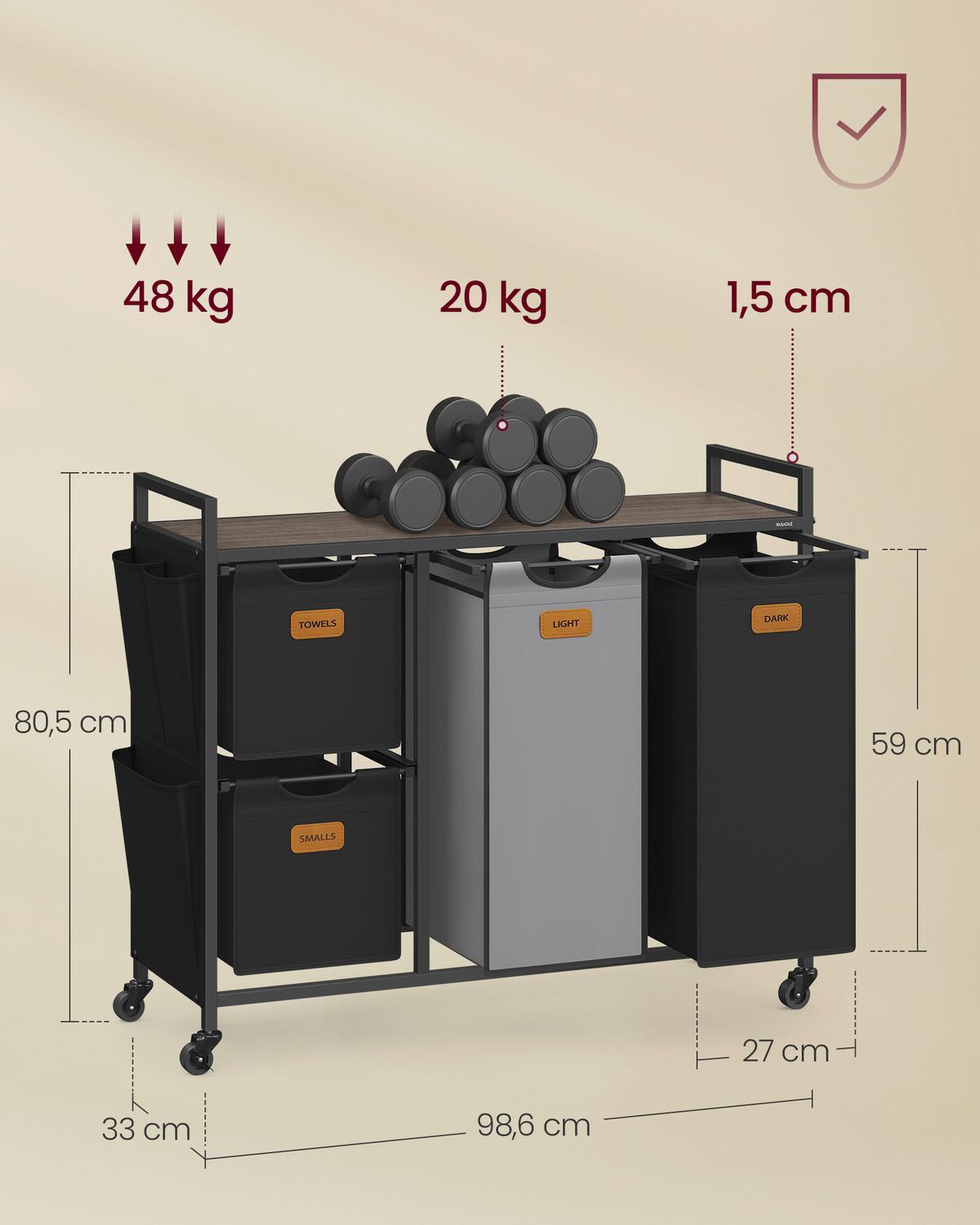 WÄSCHEKORB LUANDRY BASKET - Schwarz/Braun, MODERN, Textil/Metall (98,6/80,5/33cm) - MID.YOU