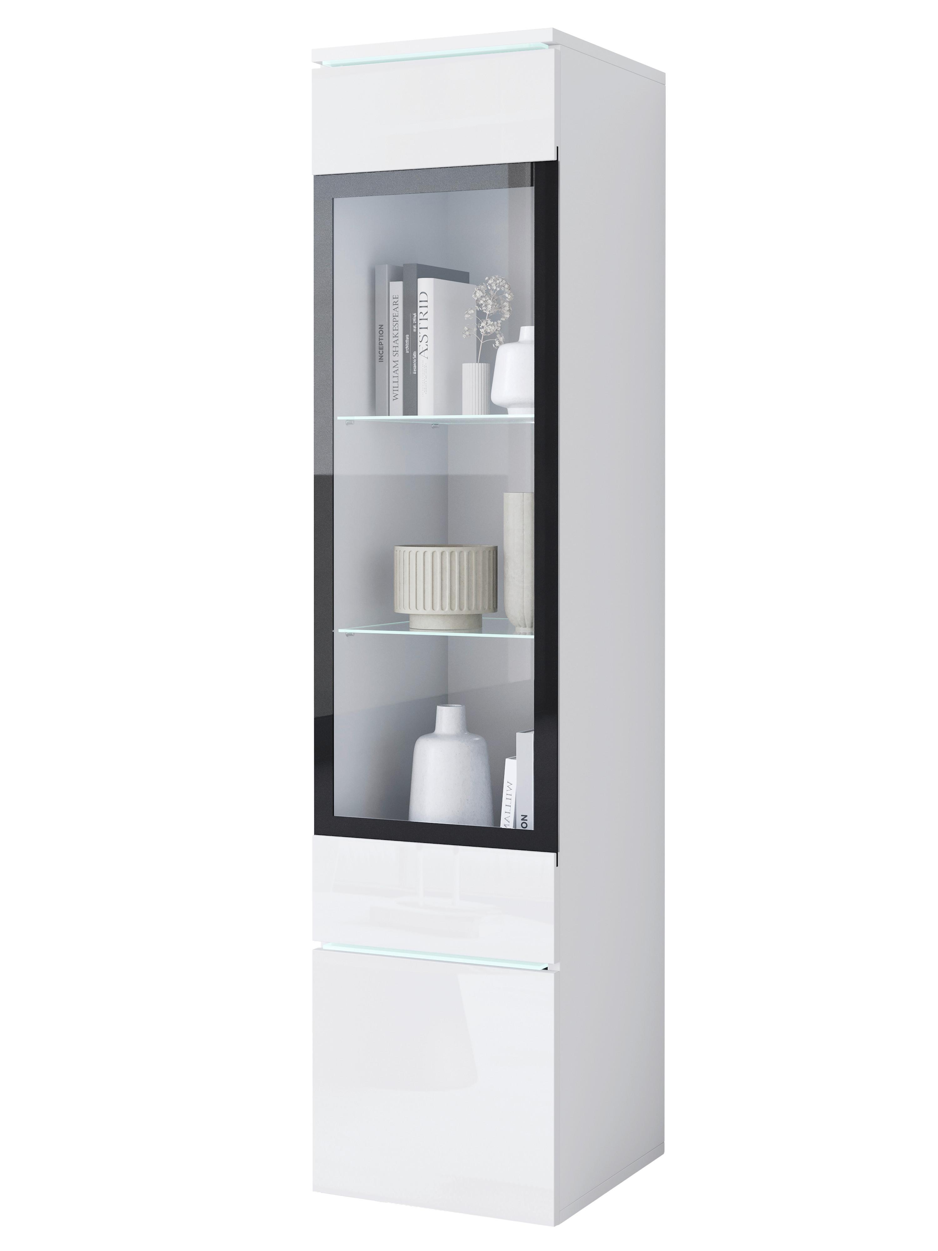 Vitrine Vera Typ 002 - Weiss Hochglanz/Weiss, Design, Glas/Holzwerkstoff (30/130/33cm) - P & B