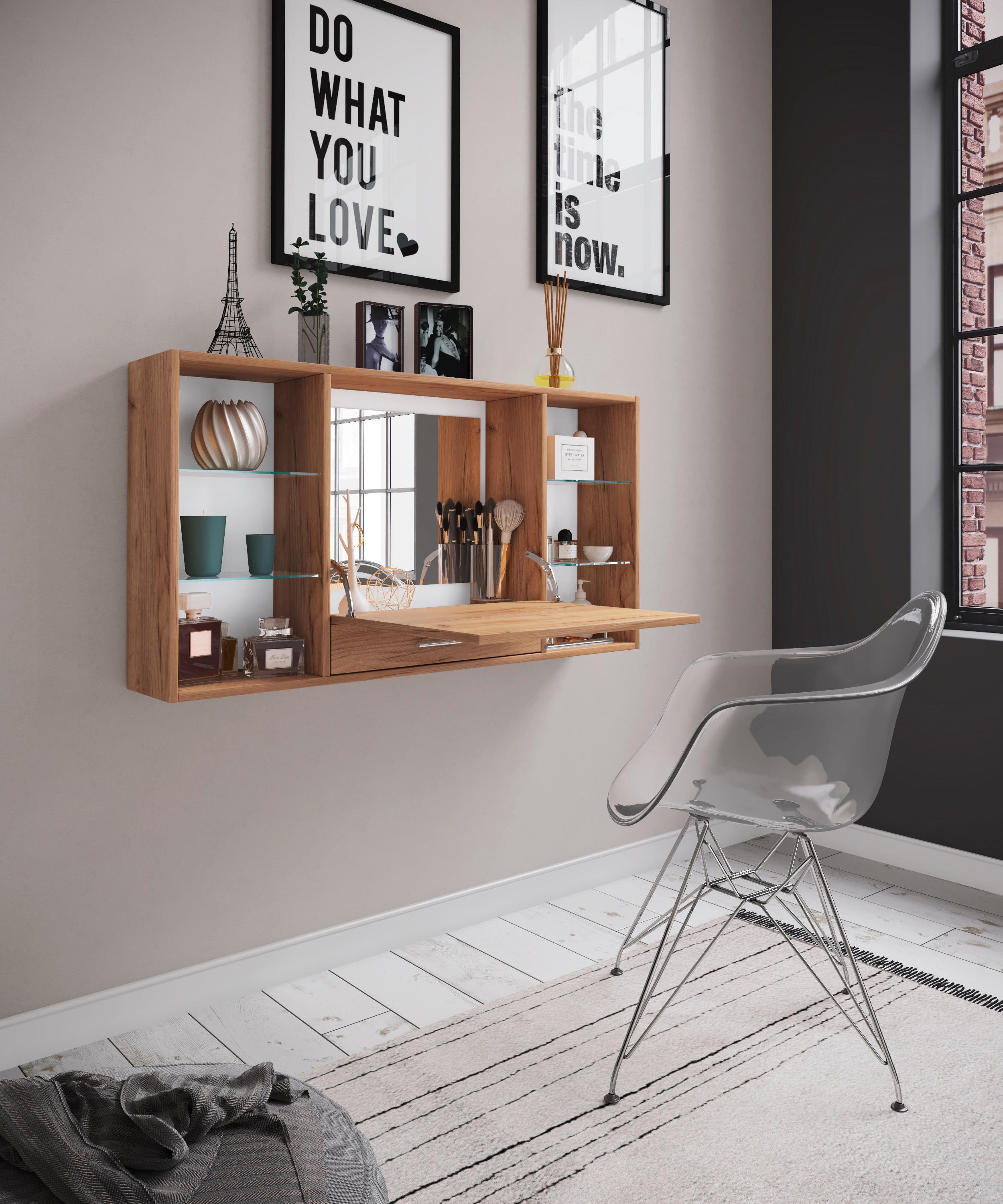 Wandregal Teala ca. 115 cm Honigeiche - Honigeiche/Alufarben, MODERN, Glas/Holzwerkstoff (115cm) - MID.YOU