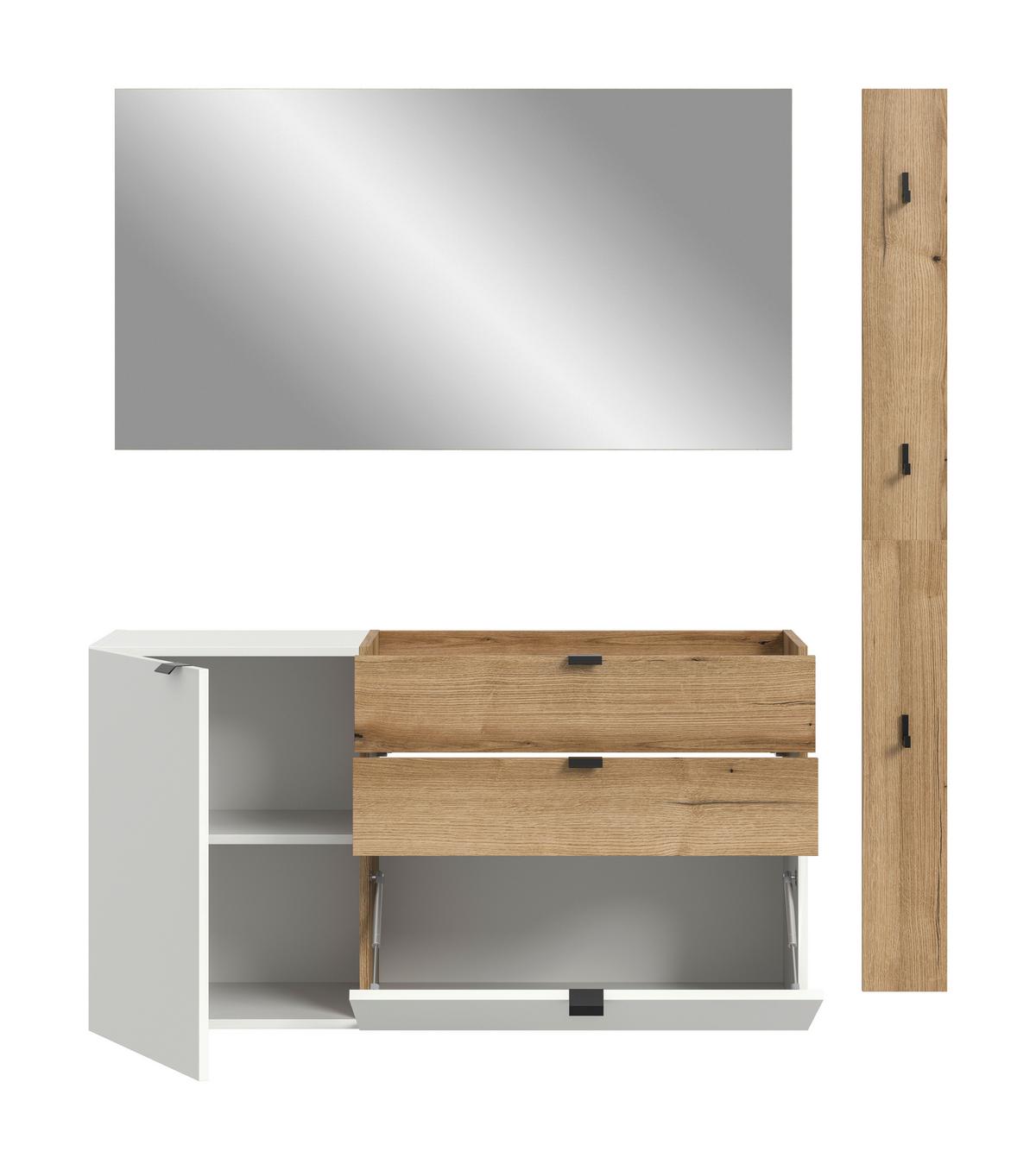 Predsoba Naro, Bela, Barva Hrasta, 3-Delna - bela/temni hrast, Design, leseni material (158/194/37cm) - Livetastic