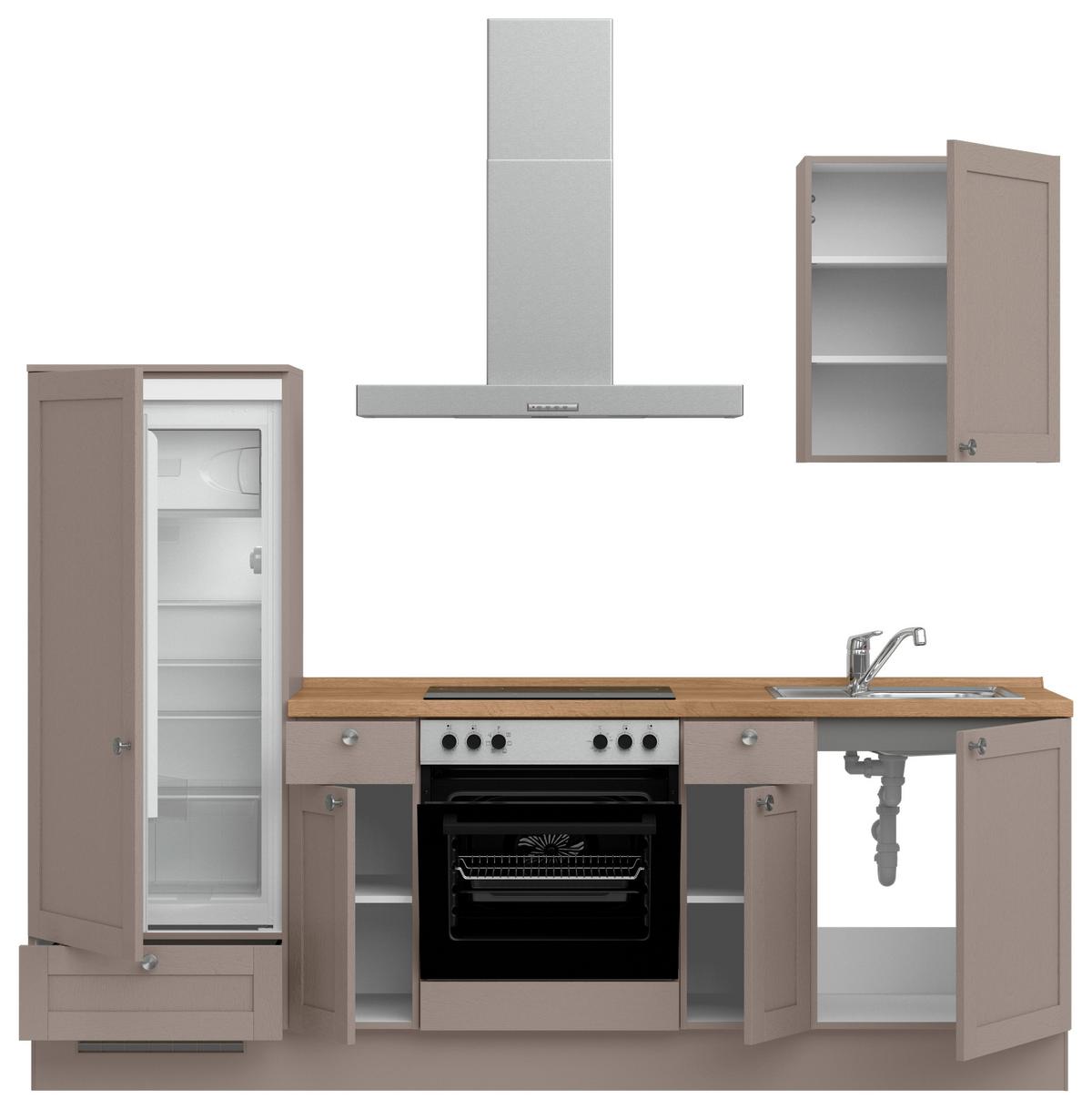 Küchenleerblock Frame Low o. Geräte Beigebraun - Edelstahlfarben/Eichefarben, MODERN, Holzwerkstoff/Metall (240cm) - Nobilia