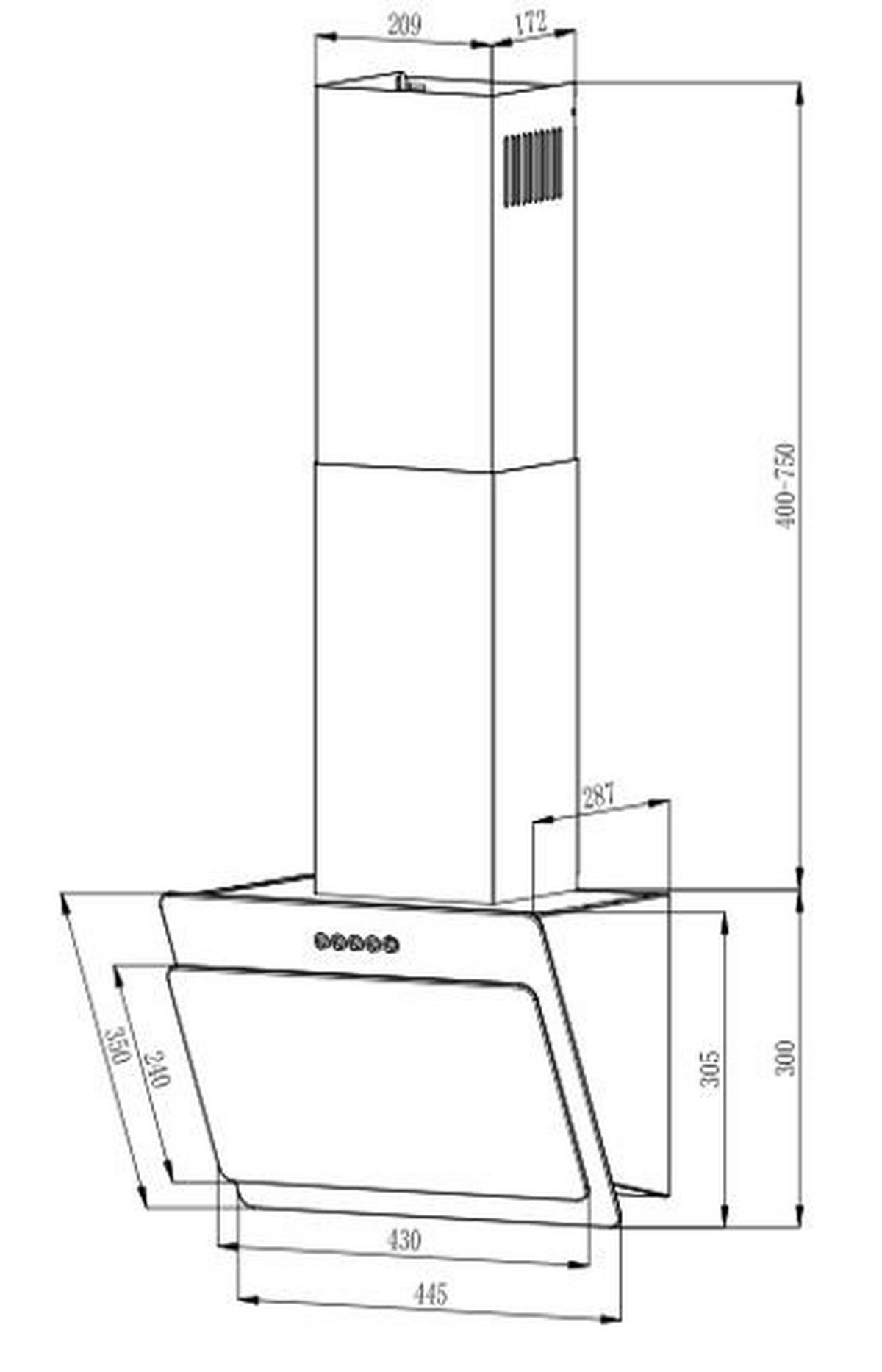 Dunstabzugshaube S22-45BBPY Schwarz - Schwarz, Basics, Glas/Metall (44,5/70-105/28,7cm) - PKM