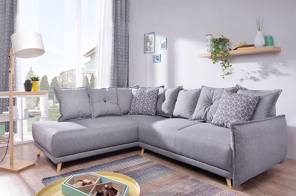 Eckschlafsofa in Hellgrau ´LAZY LUKKA DUNKELGRAU´ - Hellgrau/Kieferfarben, Basics, Holz/Textil (190/235cm) - MID.YOU