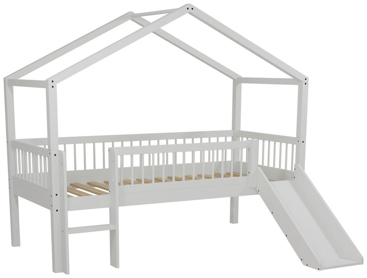 Hausbett FORREST Weiß ca.90x200cm Echtholz, Rutsche - Naturfarben/Weiß, MODERN, Holz (90/200cm) - Vipack