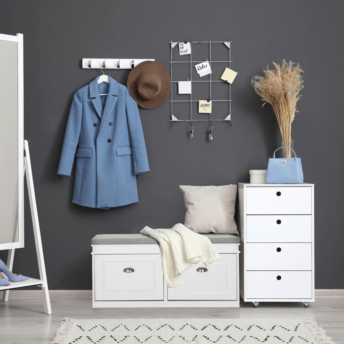 Omara Za Čevlje Estha 1, Bela - srebrne barve/siva, Moderno, kovina/leseni material (104/52/24cm) - MID.YOU